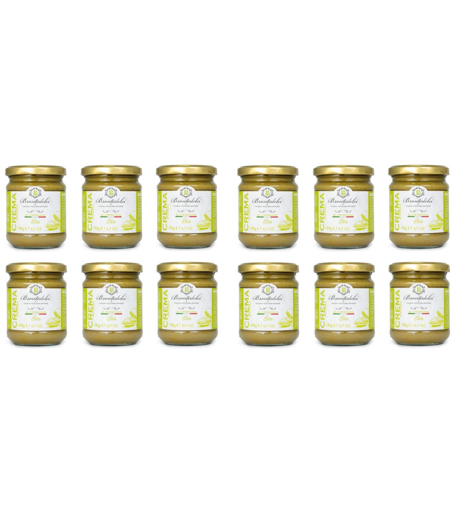 Set of 12 Brontedolci Crema Spalmabile di Pistacchio Elite Spreads 190 g Sicilian Glass with 40.5% Pistachio