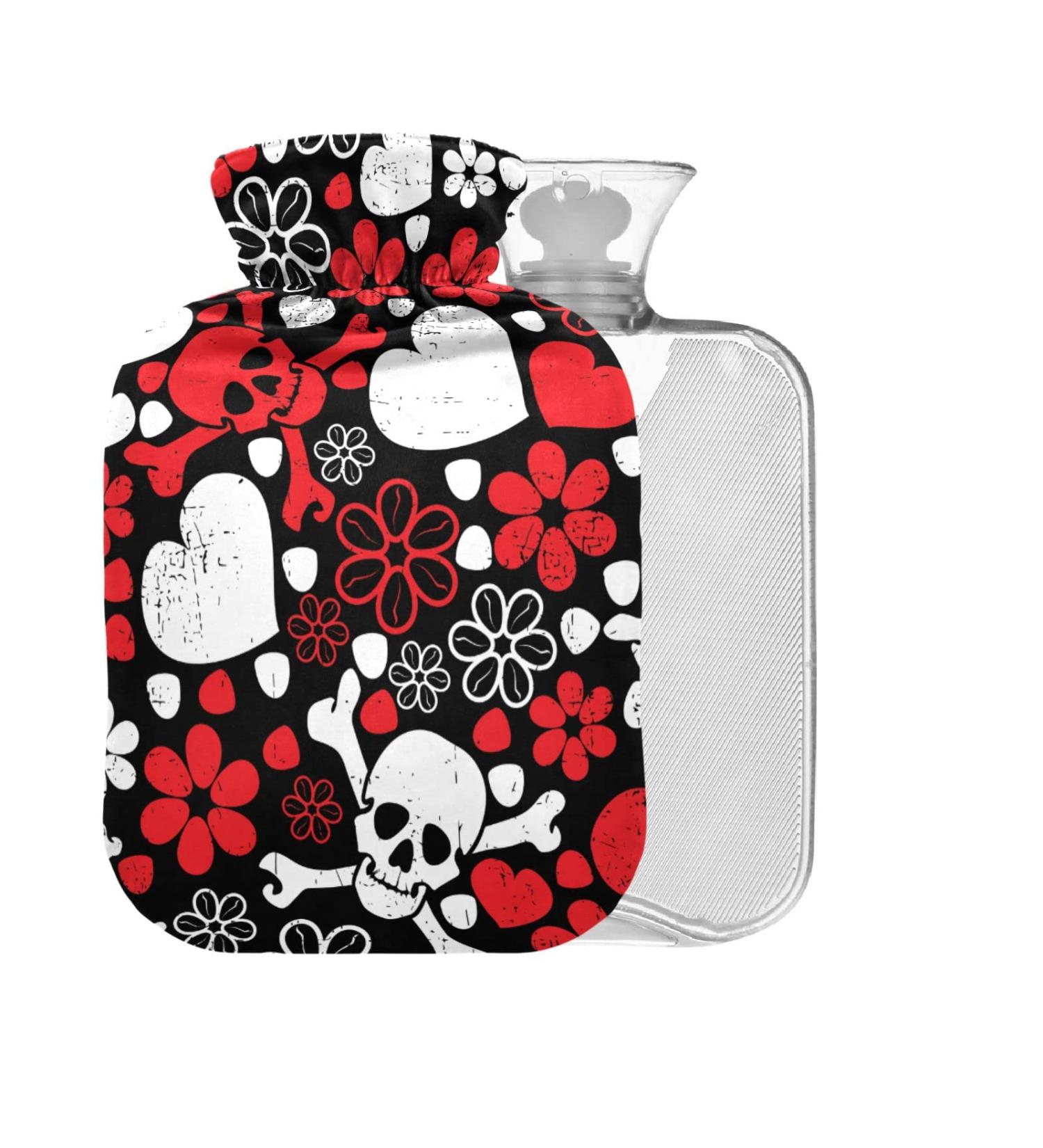 Hot Water Bottle with Skull Cover - 1L BPA Free | Small Pain Relief & Hot/Cold Compress - Buy Online on GoSupps.com