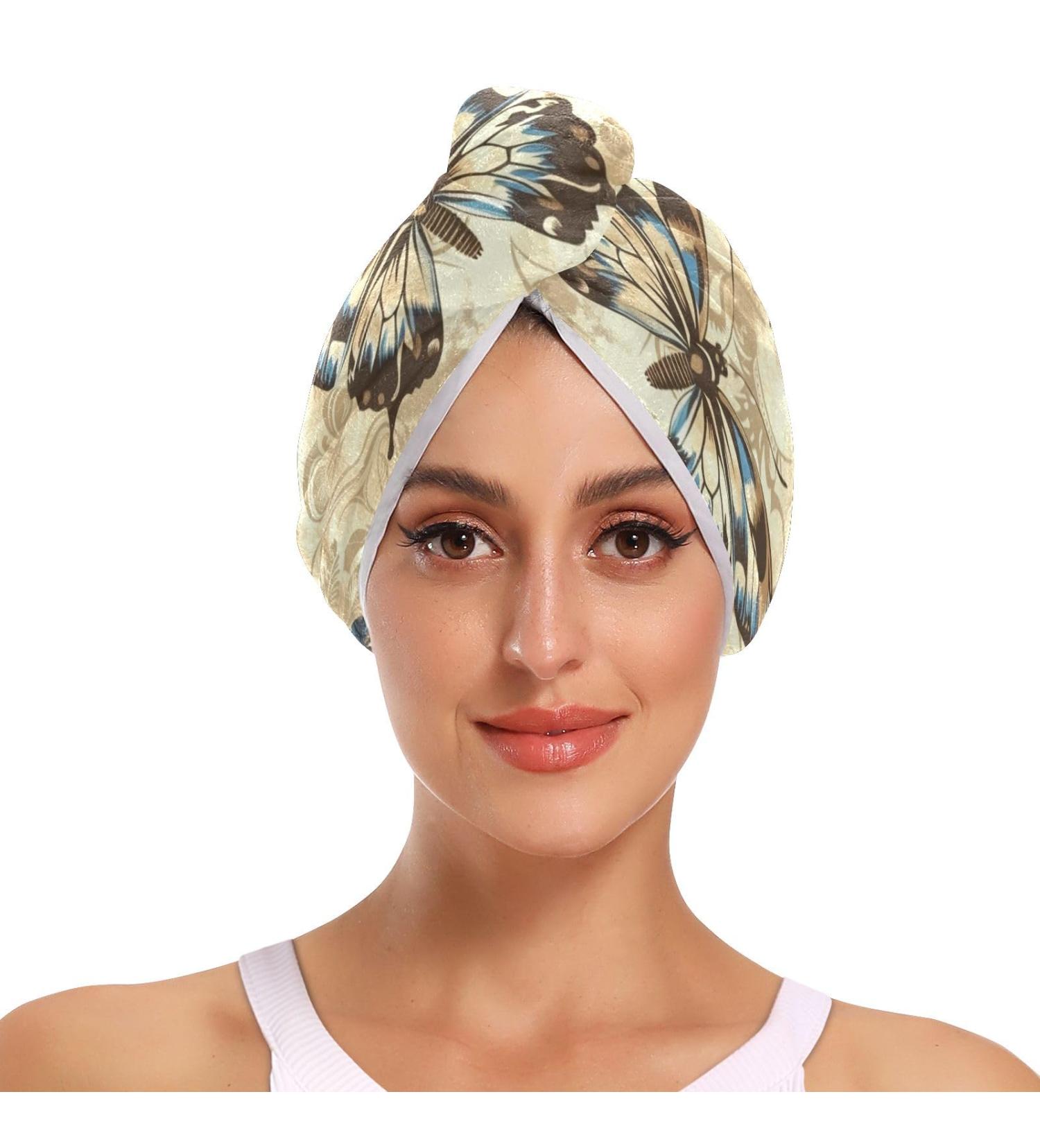 Ethnic Butterflies Hair Towel 2 Pack - Super Absorbent Quick Drying Turbans for Women & Girls - Buy Online on GoSupps.com
