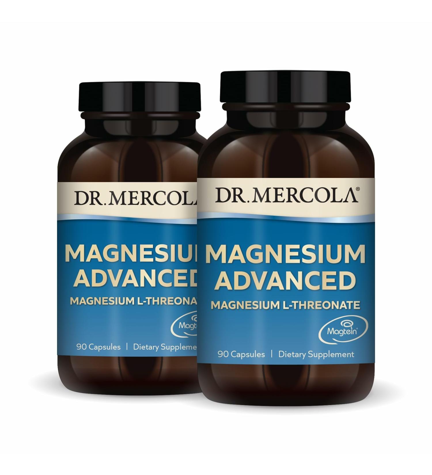 Dr. Mercola Magnesium Advanced - 2 000 mg Magtein Magnesium L-Threonate - Supports Brain & Cellular Function - Superior Absorption - Non-GMO Gluten-Free & Soy-Free - 90 Capsules (2 Pack 60 Servings) - Buy Online on GoSupps.com