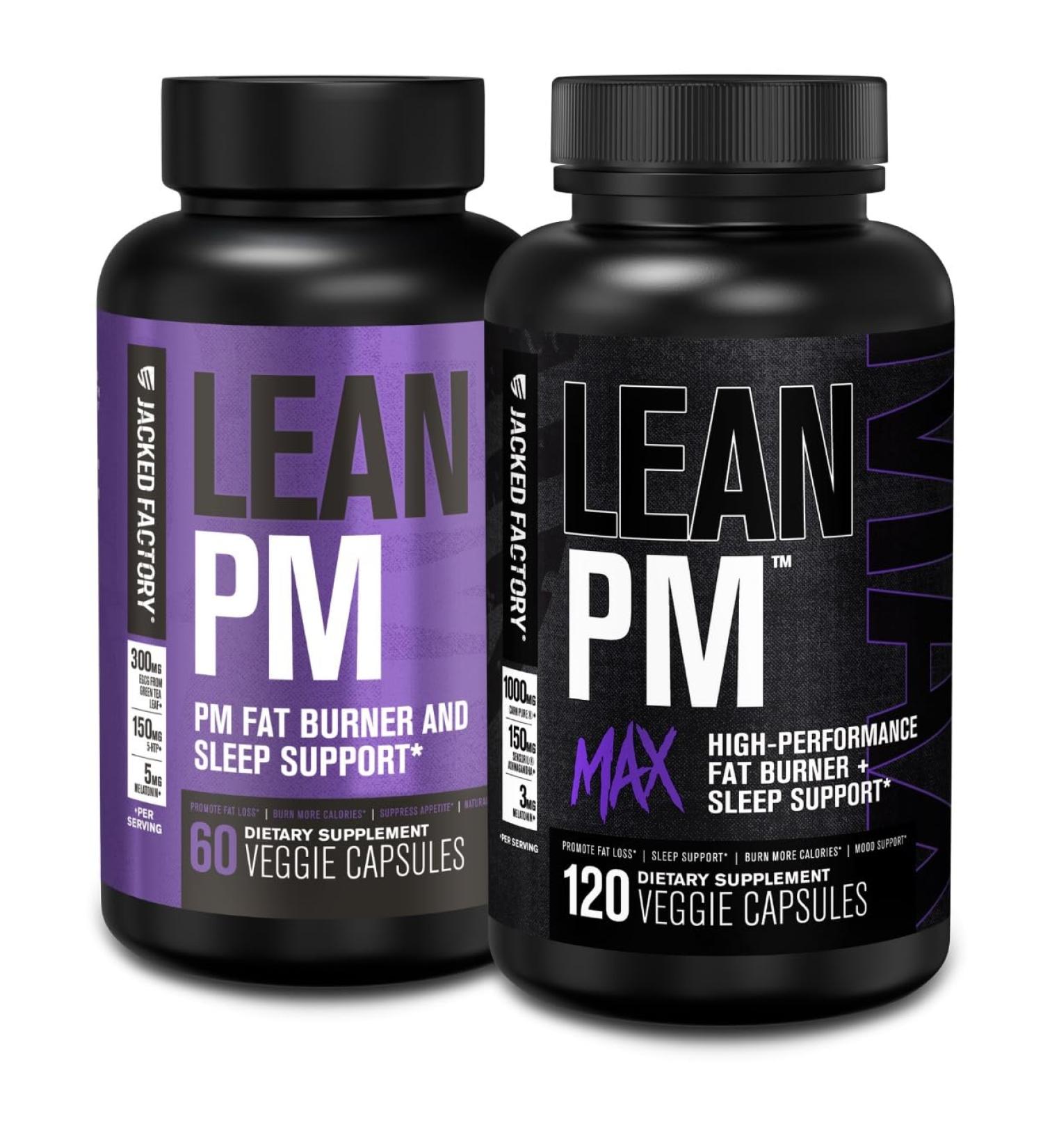 Jacked Factory Lean PM & Lean PM Max Night Time Fat Burner Sleep Aid Supplement & Appetite Suppressant for Men and Women (180 Capsules) - Buy Online on GoSupps.com