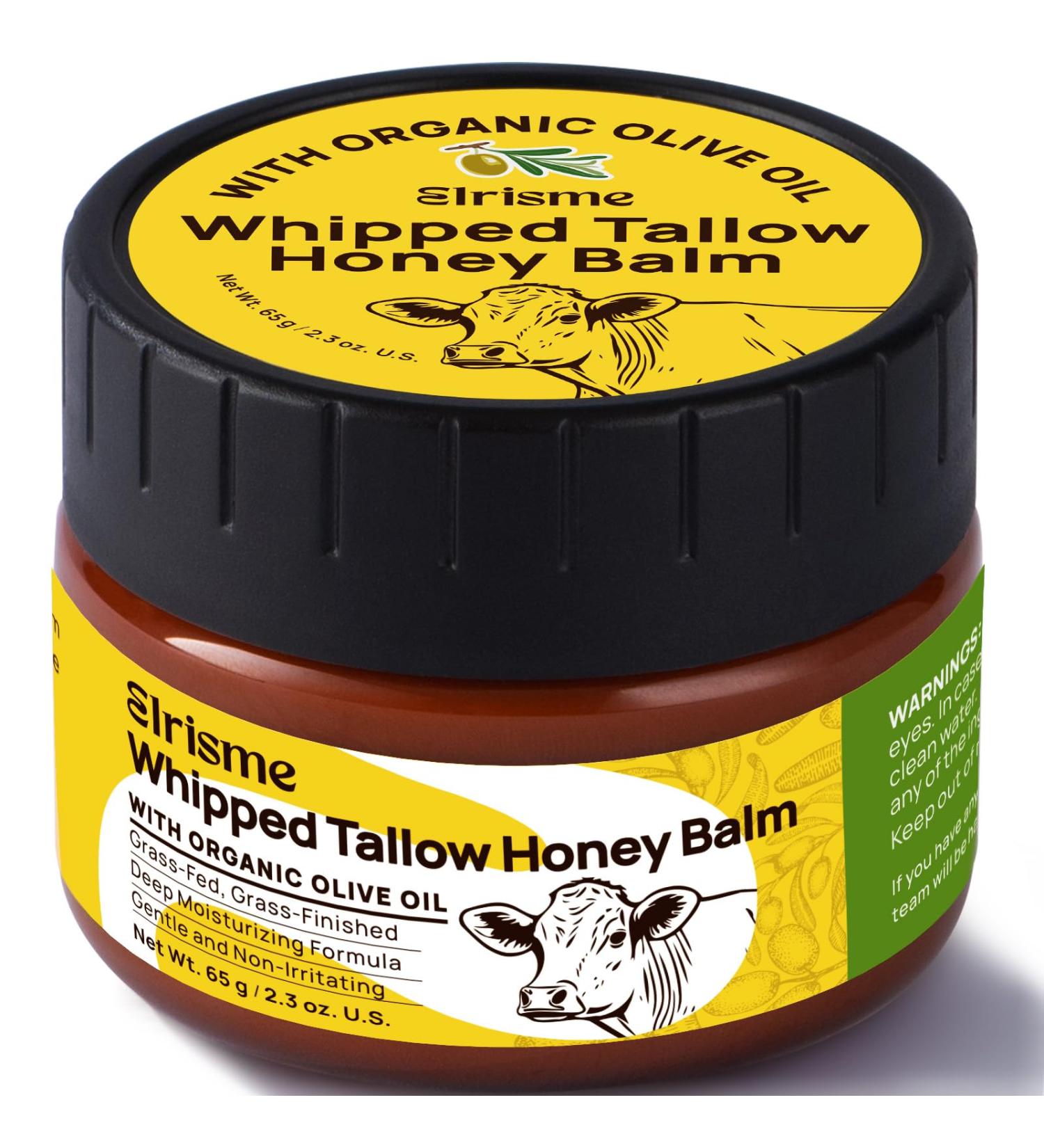 Elrisme Beef Tallow for Skin - Whipped Tallow Moisturizer for Face & Body - Grass-Fed Tallow Balm - Hydrating & Nourishing Cream for Dry Skin (1.5 oz)