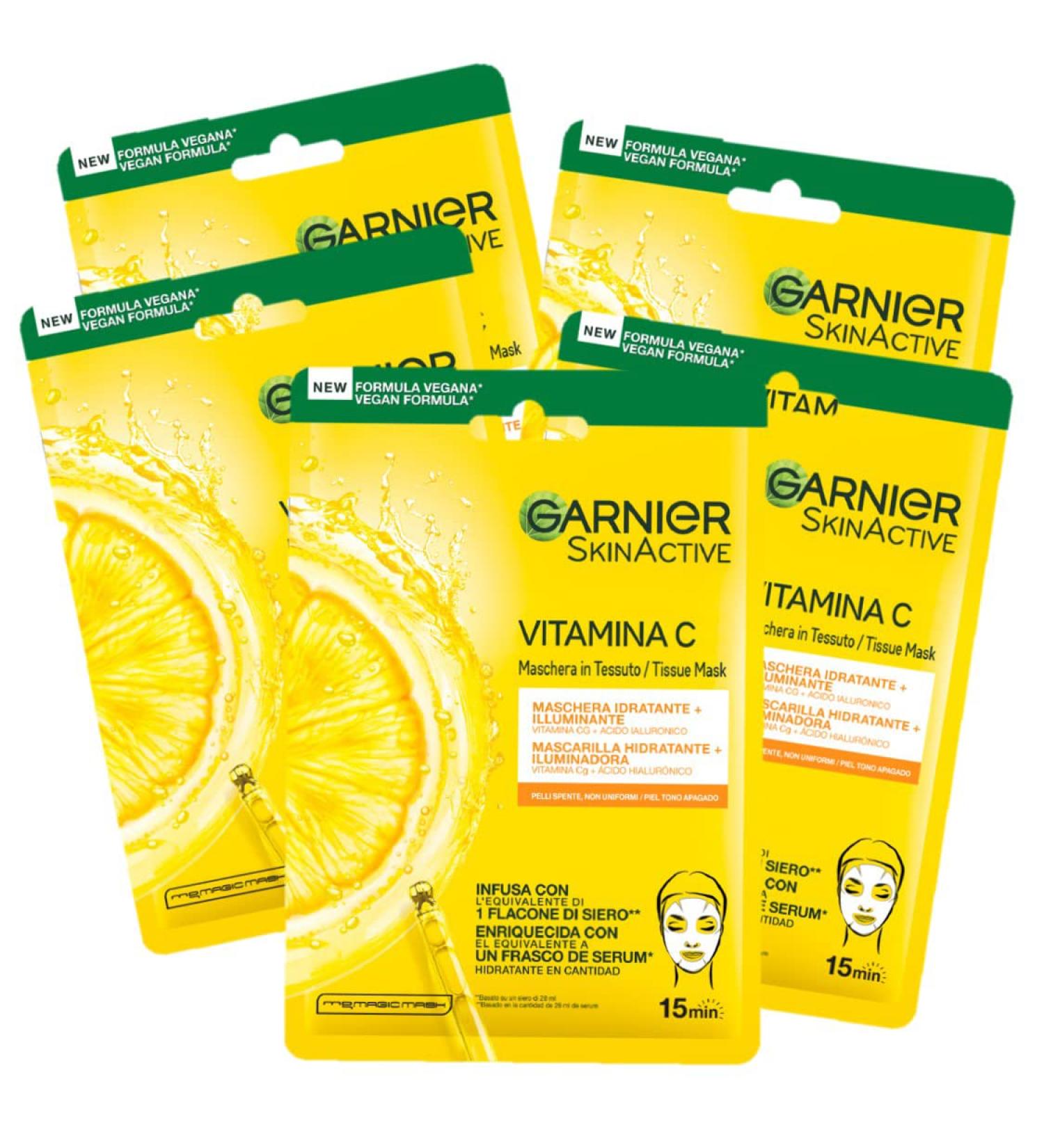Garnier Skin Active Hydra Bomb Dust Mask hydrating and illuminating with vitamin C and hyaluronic acid for dull and uneven skin pack of 5 pieces 1 piece 5er Pack dust mask - Buy Online on GoSupps.com