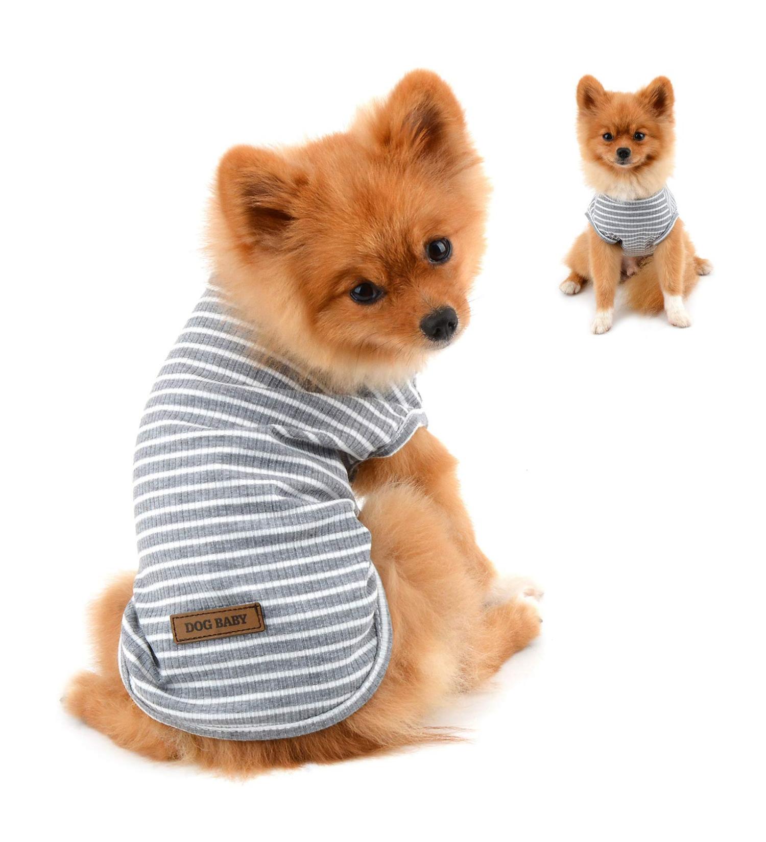 Paidful Cotton Striped Dog T-Shirt for Small Dogs - Summer Sleeveless Tee for Chihuahua & Yorkshire - Gray - 100% Cotton - Size S (Back Length: 20cm Bust: 32cm) - Buy Online on GoSupps.com