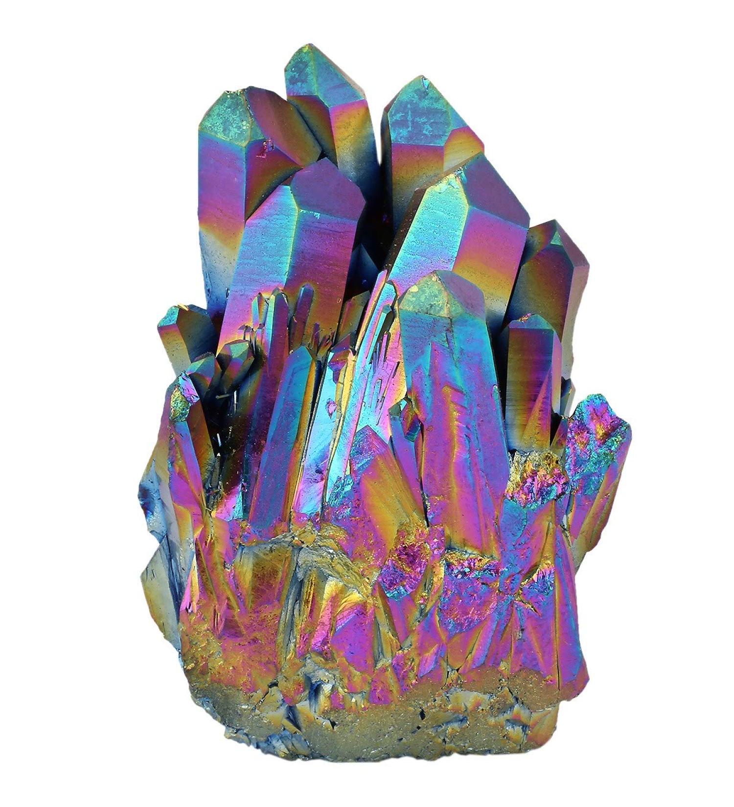 Kyeygwo Natural Mountain Crystal Quartz Cluster - Titanium Coated Healing Reiki Stone Gem Decoration | Irregular Colorful Specimen 33x24x16mm - 80x58x60mm - Buy Online on GoSupps.com