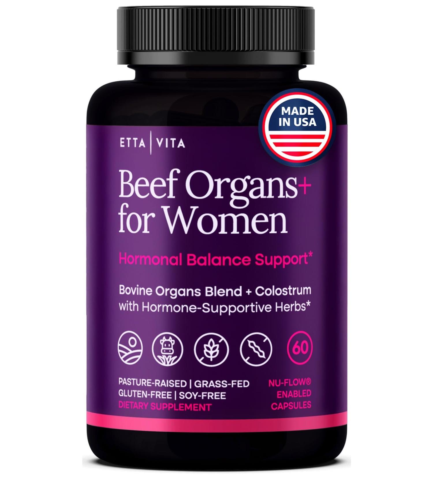 Primal Beef Organ Supplement for Women (Made in USA) Boosted w Shatavari Maca Ashwagandha and Chasteberry - Grass Fed Uterus Ovary Liver Kidney Heart Bone Matrix Gotu Kola and Queen Colostrum - Buy Online on GoSupps.com