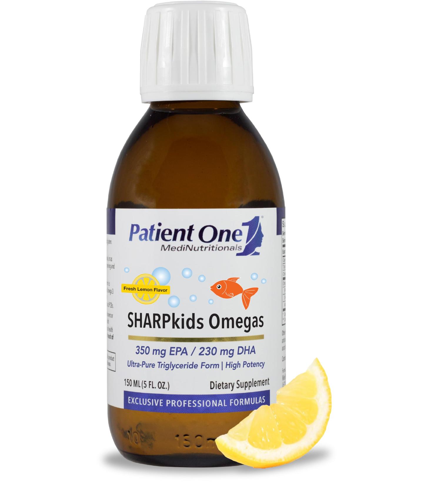 Patient One SHARPkids Omegas Liquid | Supplement to Support Heart Brain and Joint Health* | High-Potency Omega-3 Fish Oil | Lemon Flavor | 5 fl oz - Buy Online on GoSupps.com