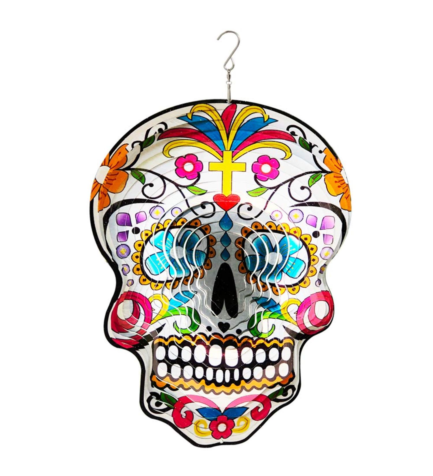 FONMY 12-inch Silver Sugar Skull Garden Wind Spinner - Unique Outdoor Decor & Gift - Buy Online on GoSupps.com