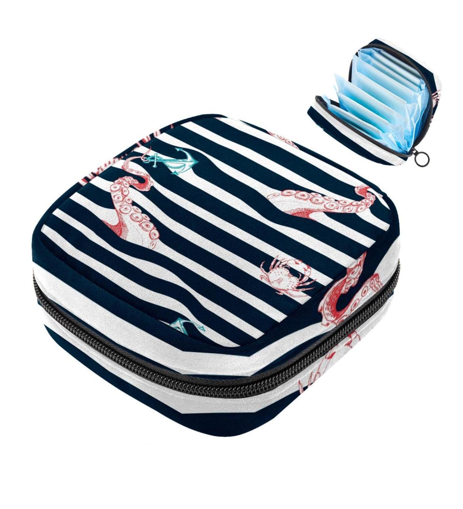 Stylish Menstruation Pad Bag with Zipper | Marine Octopus Tentacle Pattern | Women's Napkin & Tampon Bag - Perfect for Girls & Women - Buy Online on GoSupps.com