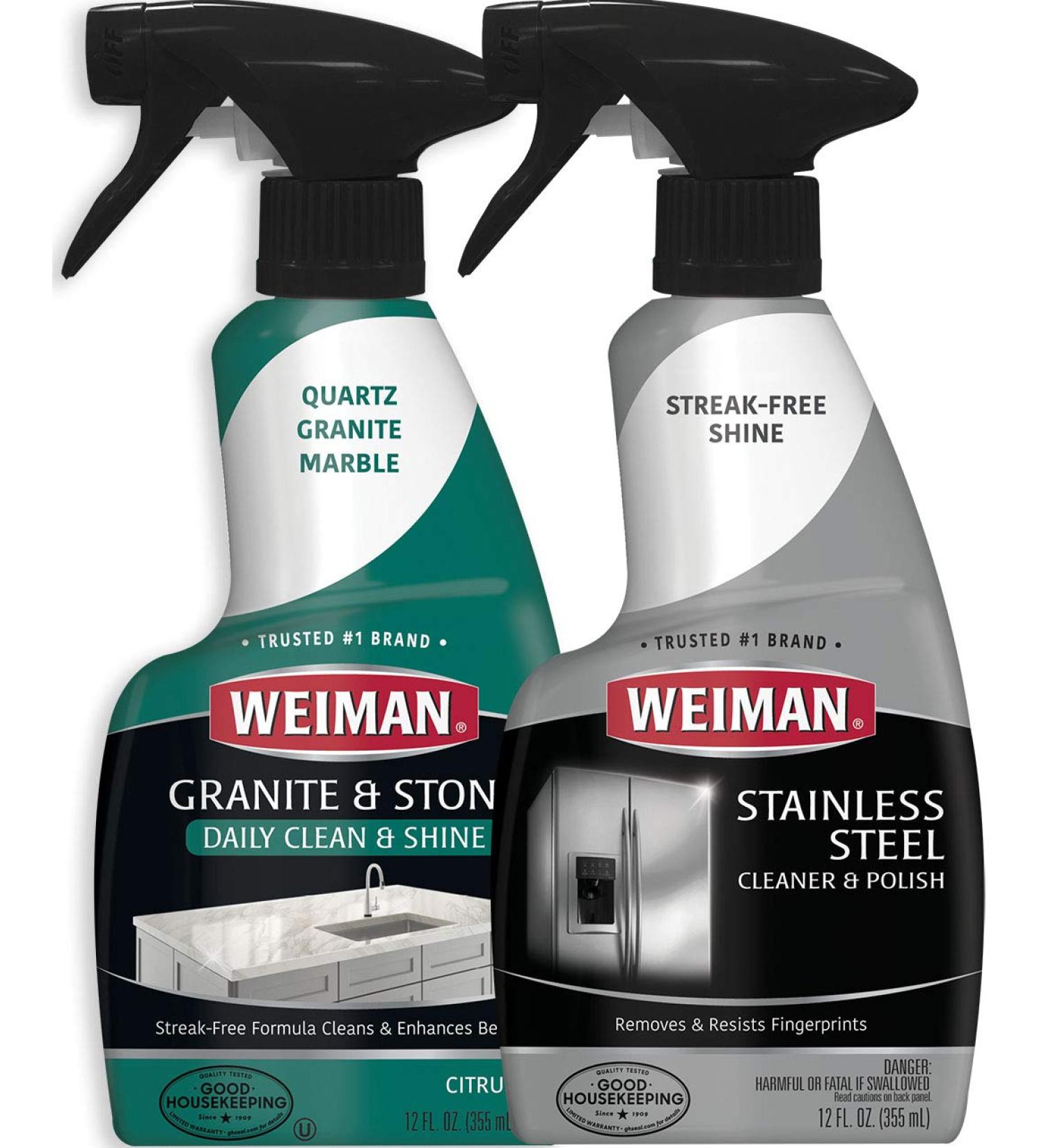 Weiman Stainless Steel & Granite Cleaner 12oz - Protect Countertops & Appliances, Enhance Natural Beauty of Stone Surface - Fingerprints & Smudge Resistant - Granite Cleaner & Polish - Buy Online on GoSupps.com
