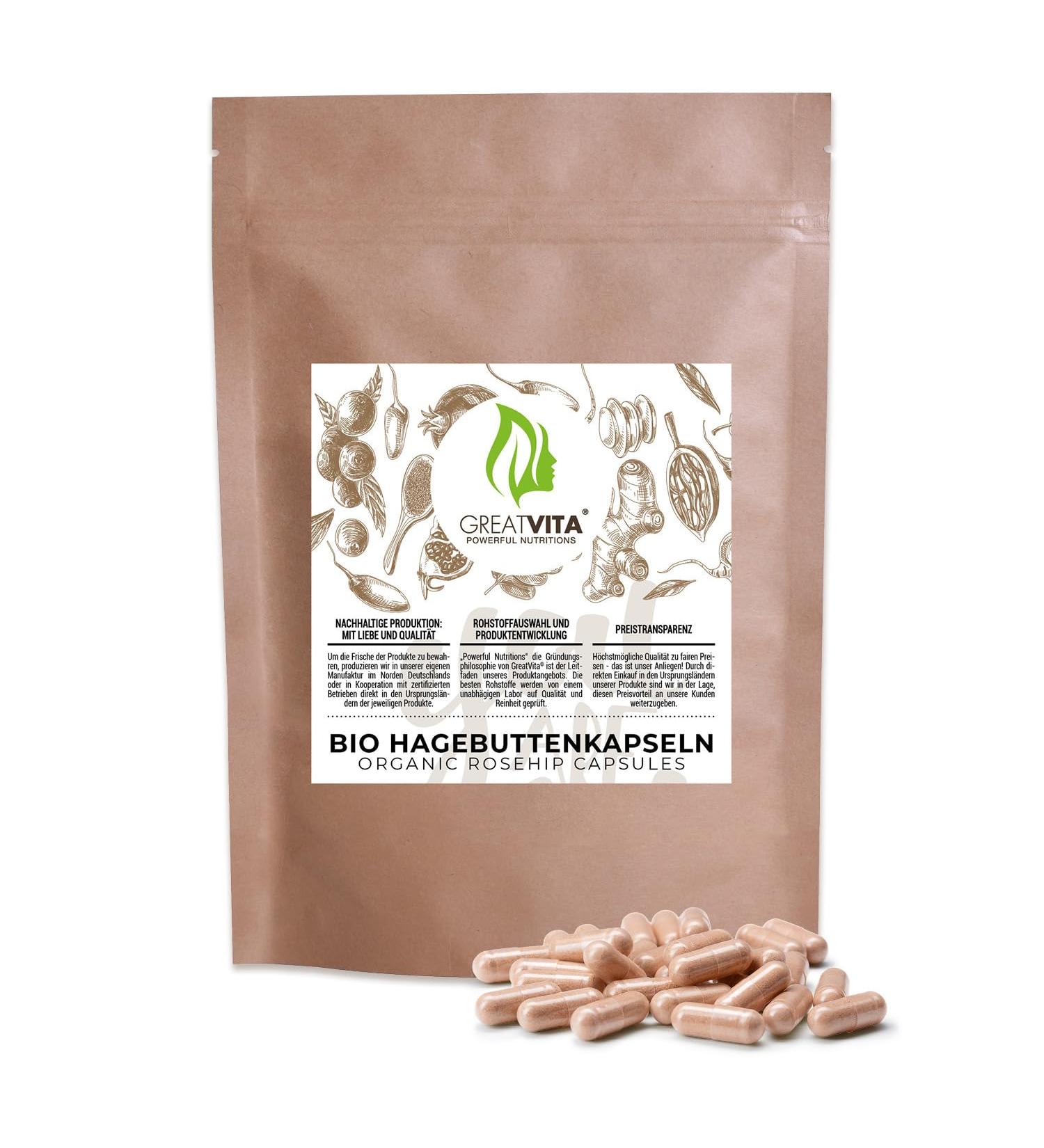  GREAT VITA GreatVita Organic Rosehip Capsules | 500 mg / Powder Tablets | Daily Dose 3000 mg | 100% Pure No Additives | Laboratory Tested European Culture (DE- KO-037) - Buy Online on GoSupps.com