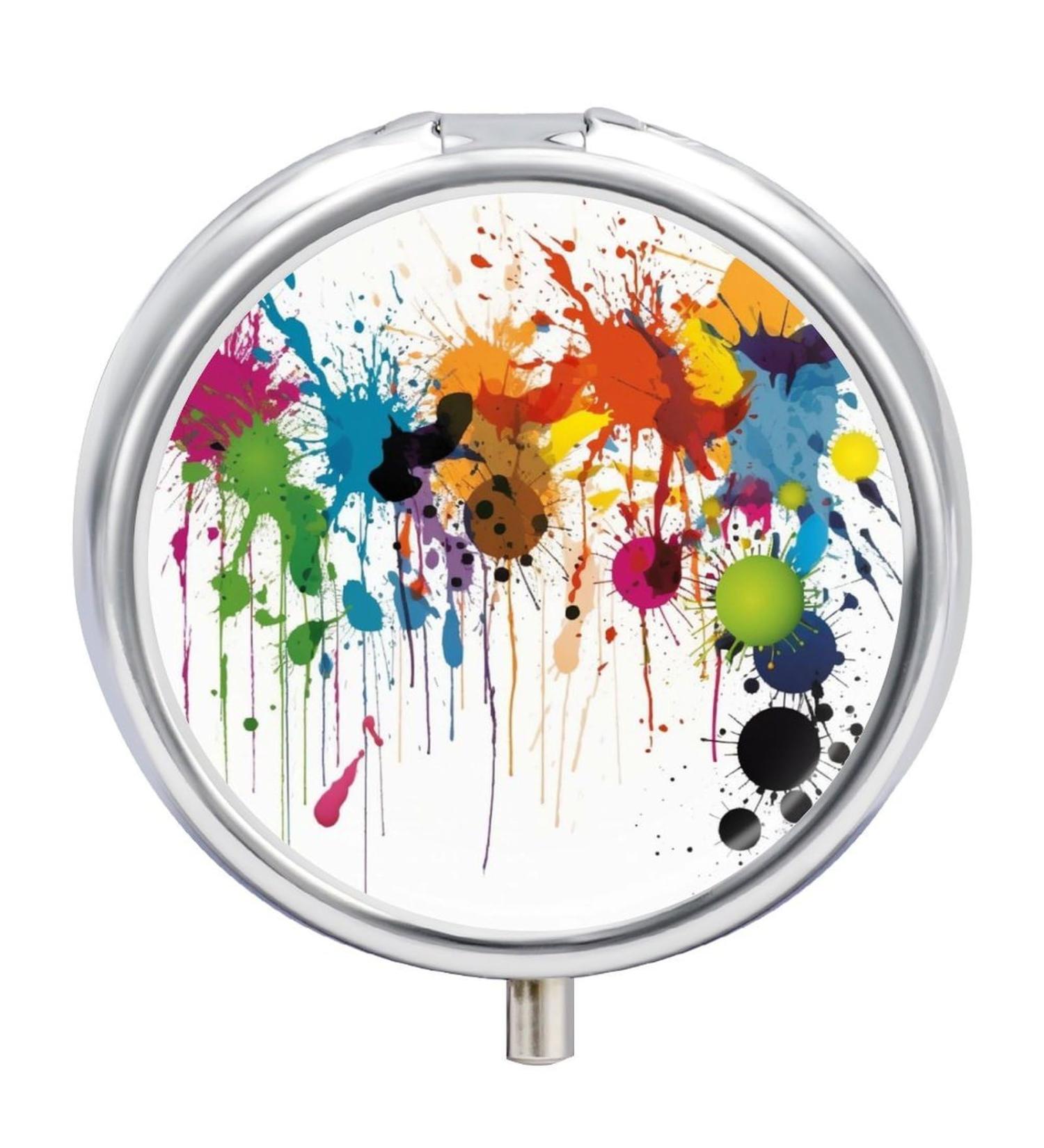 Travel Pill Box Organizer - 3 Compartment Portable Case with Abstract Paint Splashes for Handbags & Pockets - Buy Online on GoSupps.com