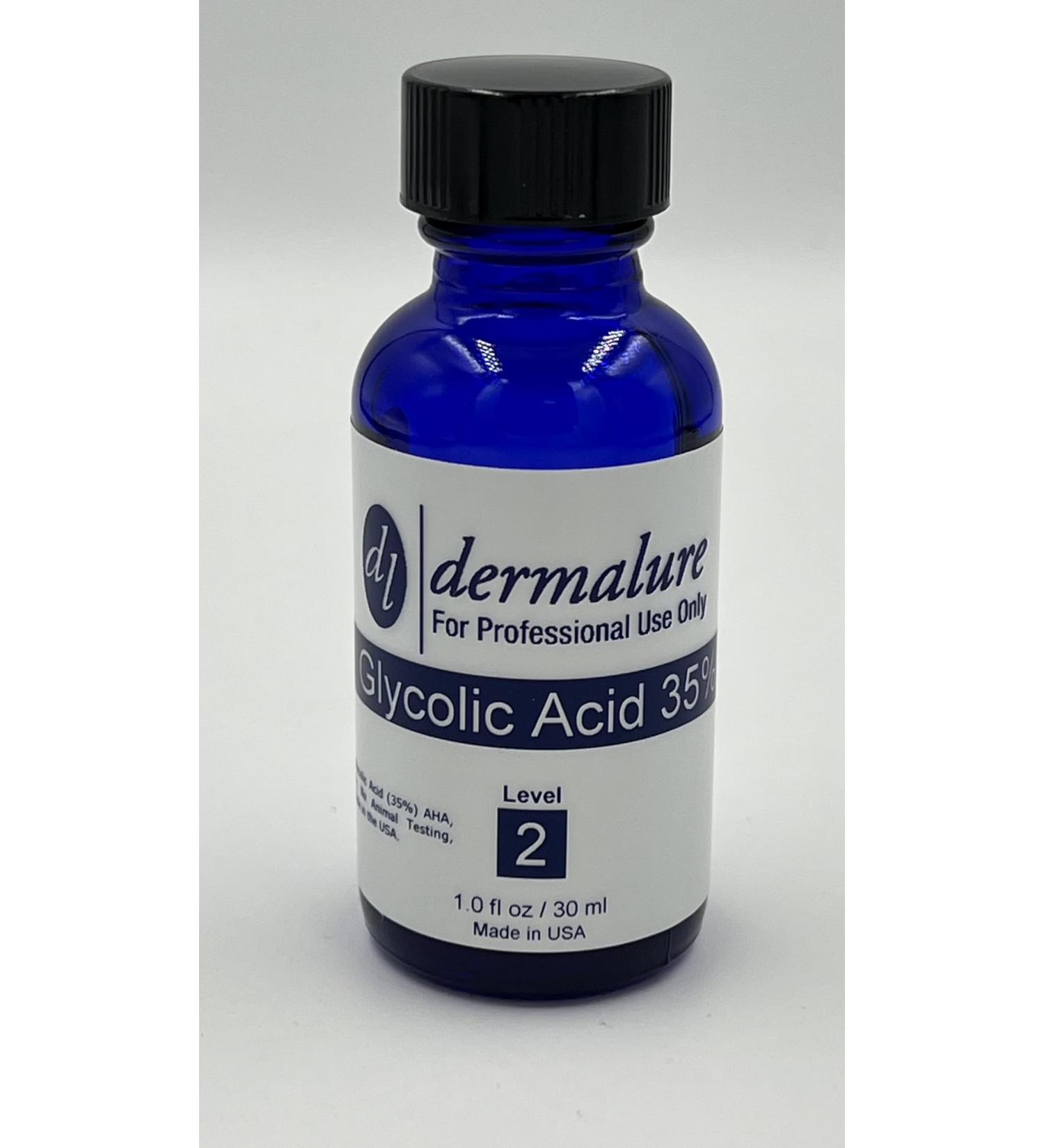 Dermalure Glycolic Acid Peel 35% - Face Exfoliant Evens Skin Tone Minimizes Wrinkles & Hyper-Pigmentation 1oz (30ml) pH 1.3