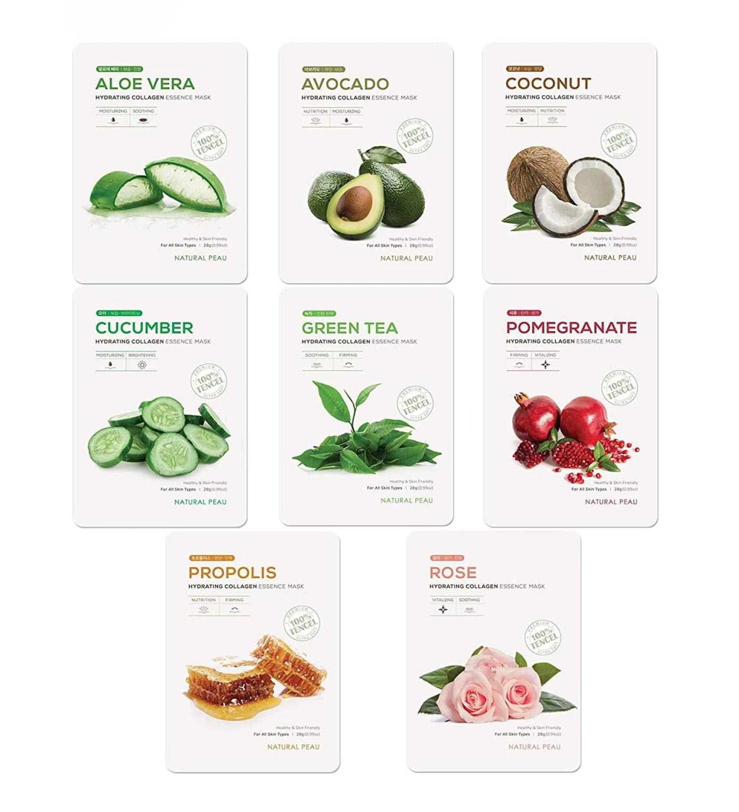 Natural Peau 8 Variety Packs Hydrating Collagen Essence Face Mask - 28g/.99oz - Buy Online on GoSupps.com