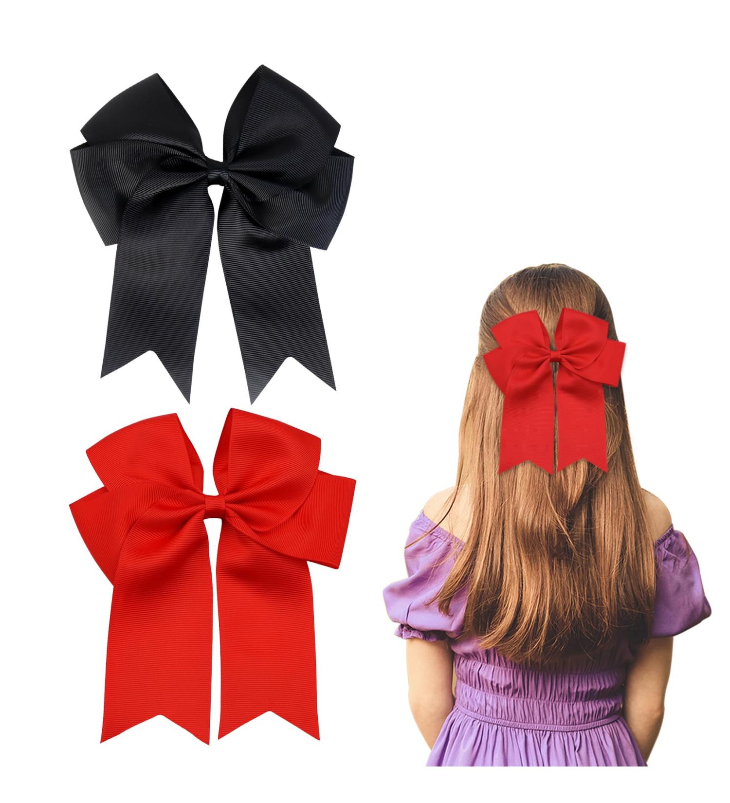 2 Pack 6 inch Bow Hair Clips Large Hair Bow Hair Barrette Clips for Women Girls Red Hair Bows(Black Red) - Buy Online on GoSupps.com