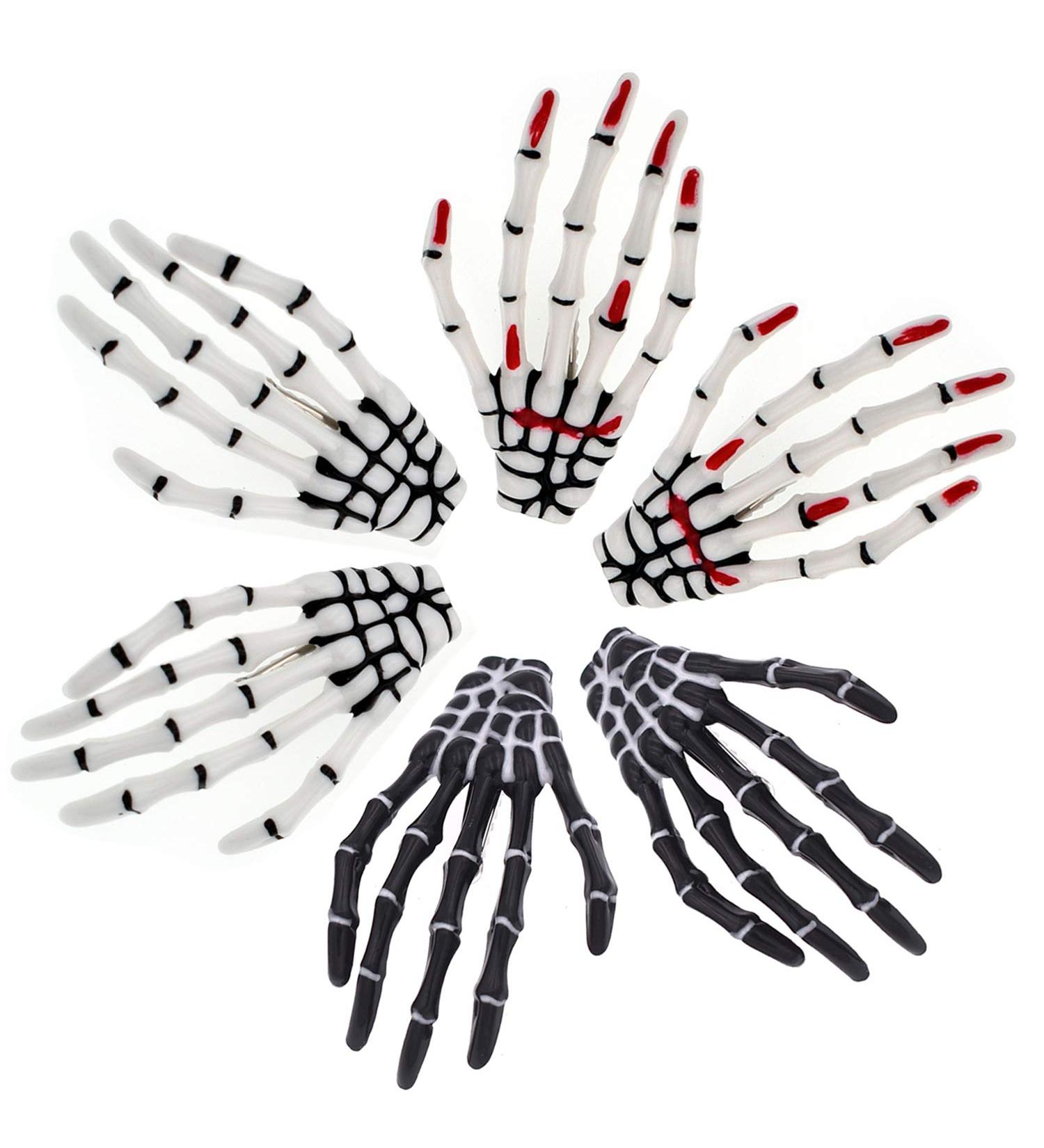 3 Pairs Skeleton Hand Hair Clips Halloween Party Accessories in Red, White, and Black | Skull Bone Shape Hairpin for Women and Girls - Buy Online on GoSupps.com