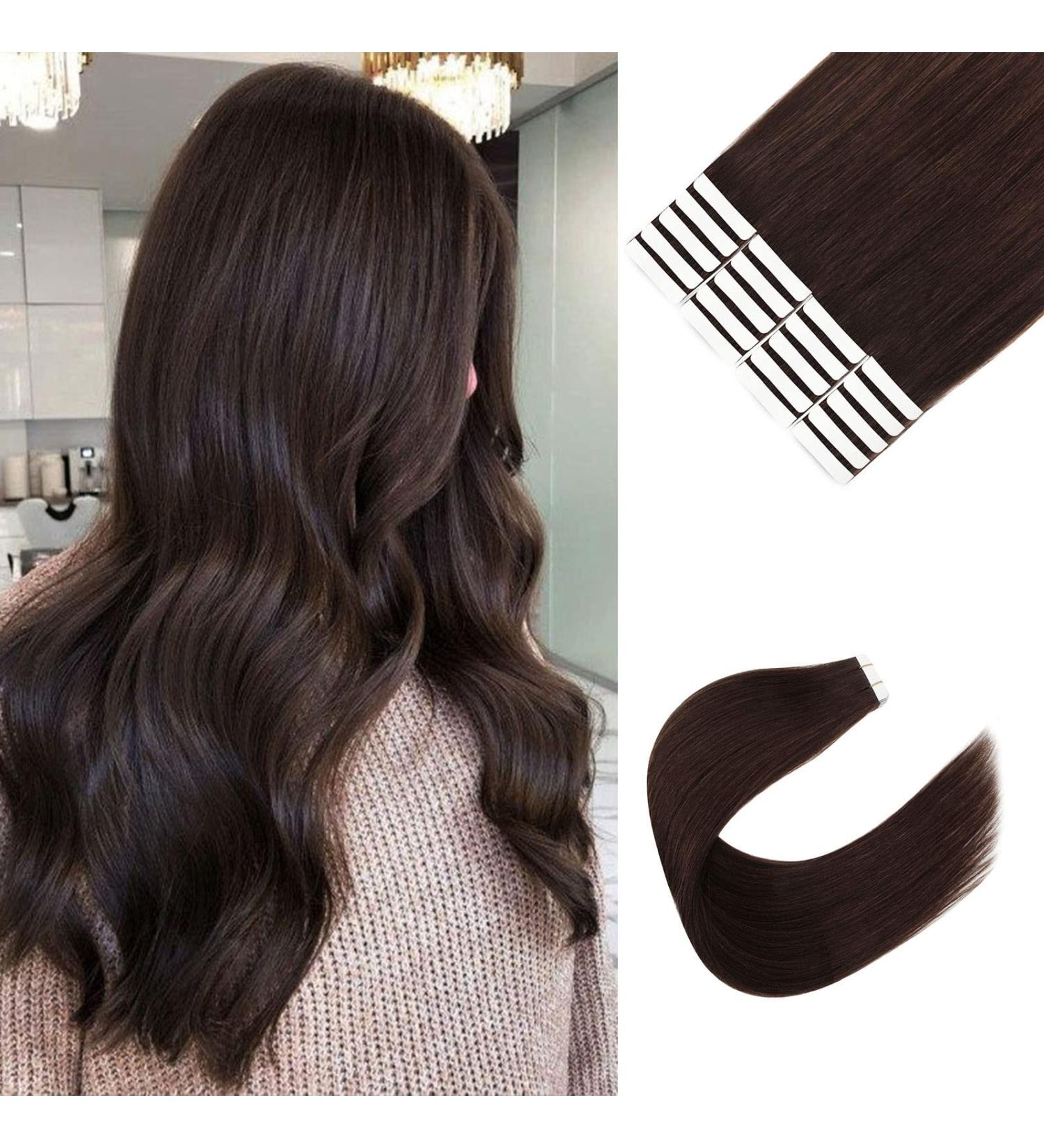 SixStarHair Invisible Tape Extensions - 12 Inch Real Hair 20pcs 30g #2 Dark Brown Tape-in Hair Extensions - Buy Online on GoSupps.com