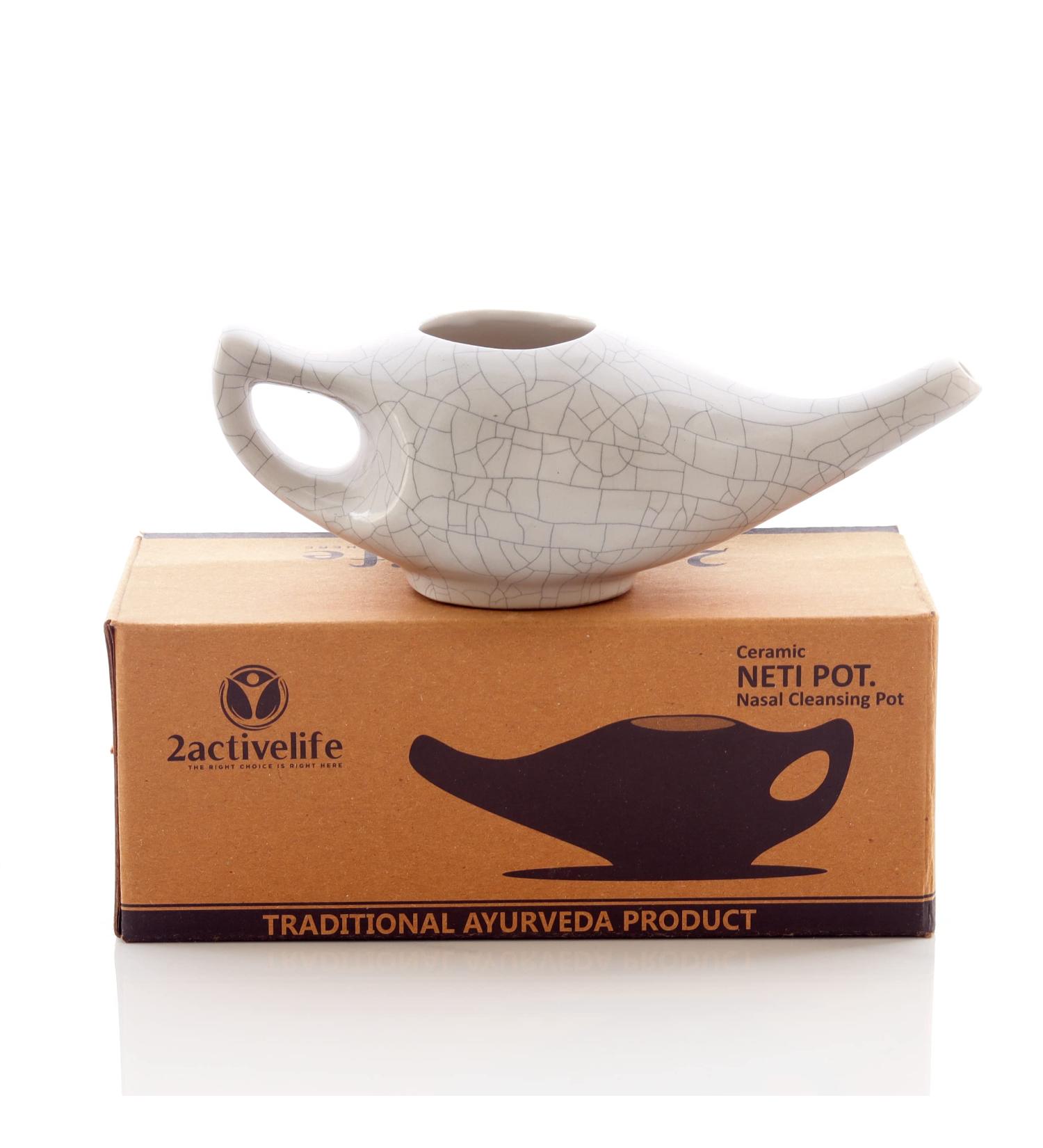 2activelife Ceramic Neti Pot - 225ml, Dishwasher Safe, Compact Design - Ivory Crackle - Buy Online on GoSupps.com