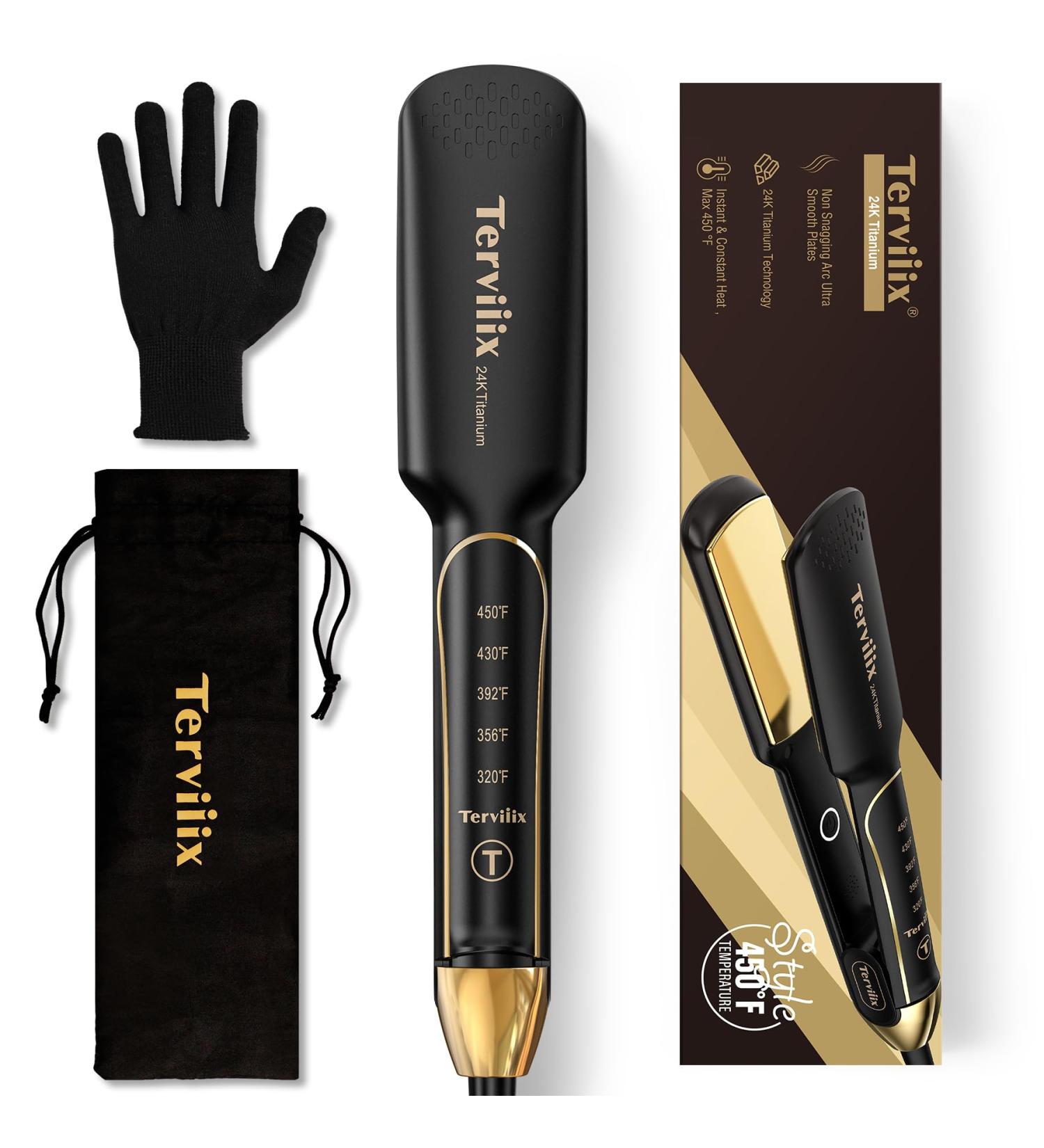 Terviiix Titanium Flat Iron Hair Straightener - Salon-Grade 1.75 Non-Snagging for Smooth Fast Results on Thick Curly & Natural Hair - International Shipping Available - Buy Online on GoSupps.com