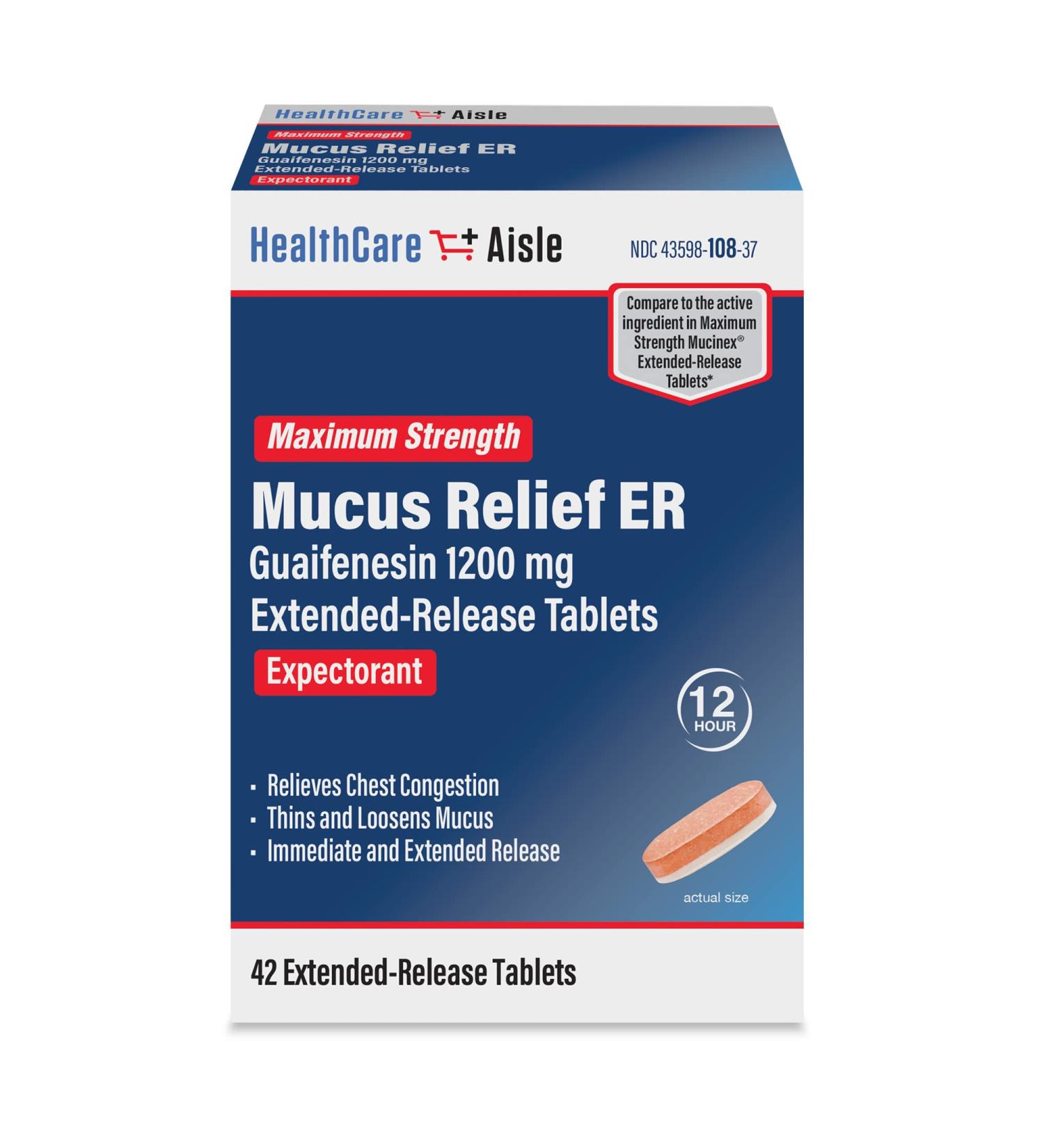 HealthCareAisle Guaifenesin 1200 mg - Mucus Relief Expectorant 42 Extended Release Tablets for Chest Congestion - Buy Online on GoSupps.com