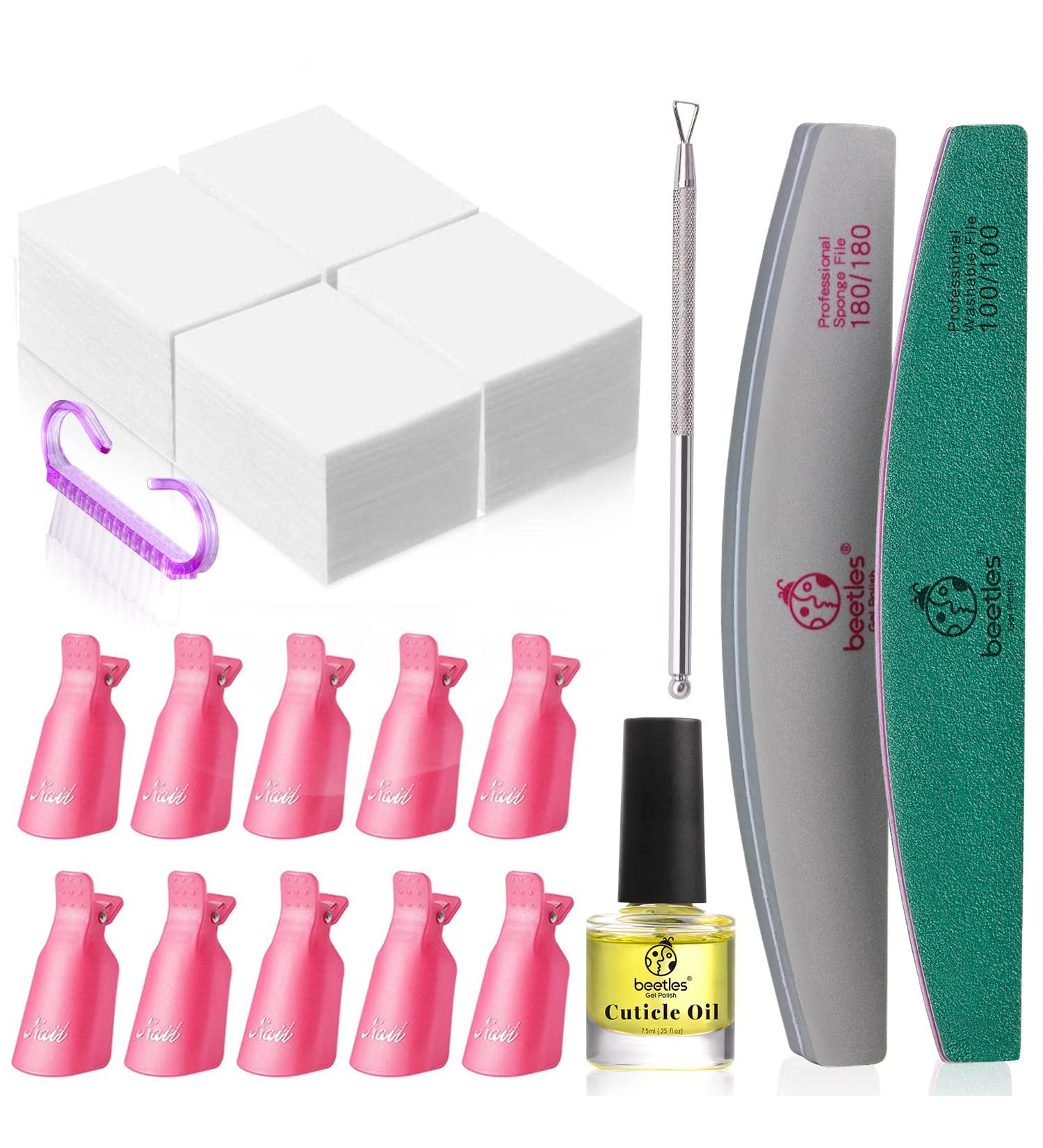 Beetles Gel Polish Remover Kit - 450 Lint Free Wipes, Clips, Cuticle Oil, Pusher & File | Nail Polish Removal Set for Fingernail & Toenail - Buy Online on GoSupps.com
