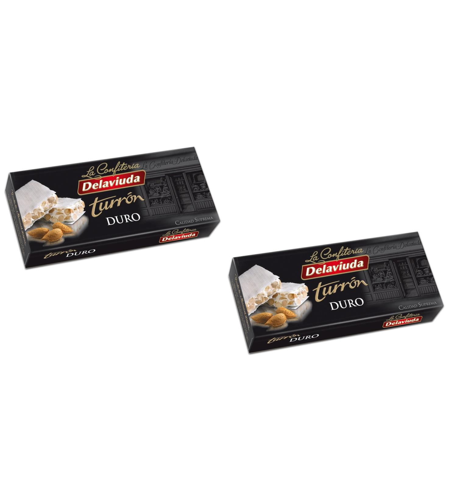 Delaviuda - The package contains 2 Turron Duro - Hard almondougat with whole almonds - High quality - 200G (no gluten) - Spanish nougat / Spanish Turron