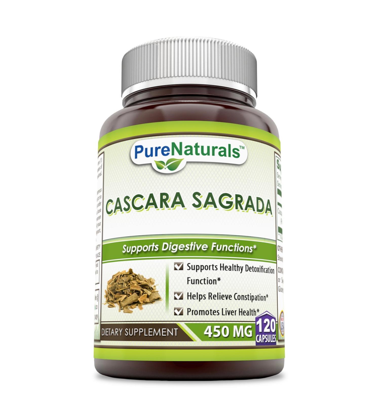 Pure Naturals Cascara Sagrada 450mg 120 Capsules - Supports Healthy Detox & Liver Function | Relieve Constipation - 120 Servings - Buy Online on GoSupps.com