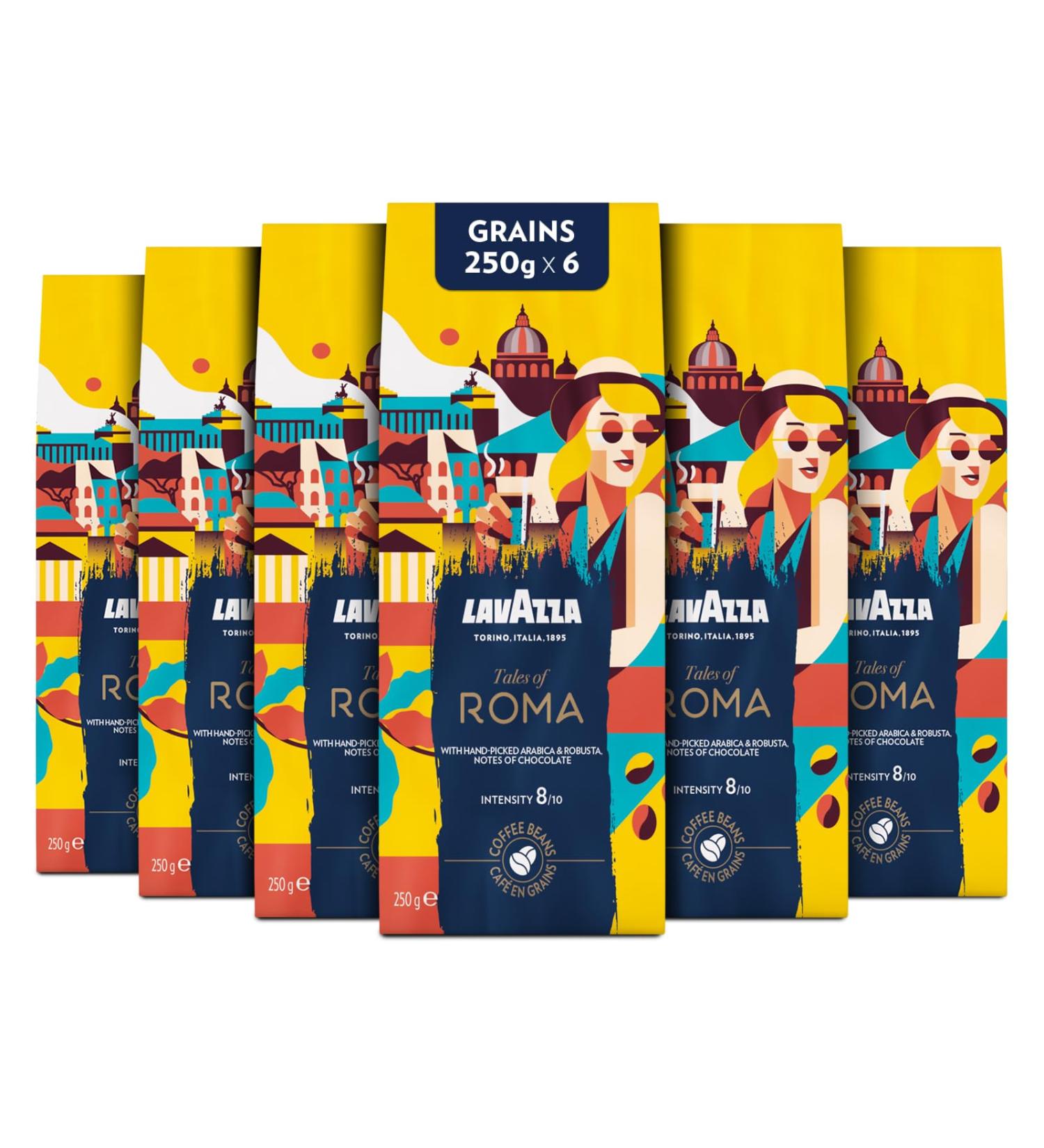 Lavazza Tales of Roma Caf en grains 1.5 kg pour les Machines Caf Automatiques Notes de Noisette et Chocolat Noir Arabica & Robusta Intensit 8/10 Torr faction Moyenne 6 x 250g - Buy Online on GoSupps.com