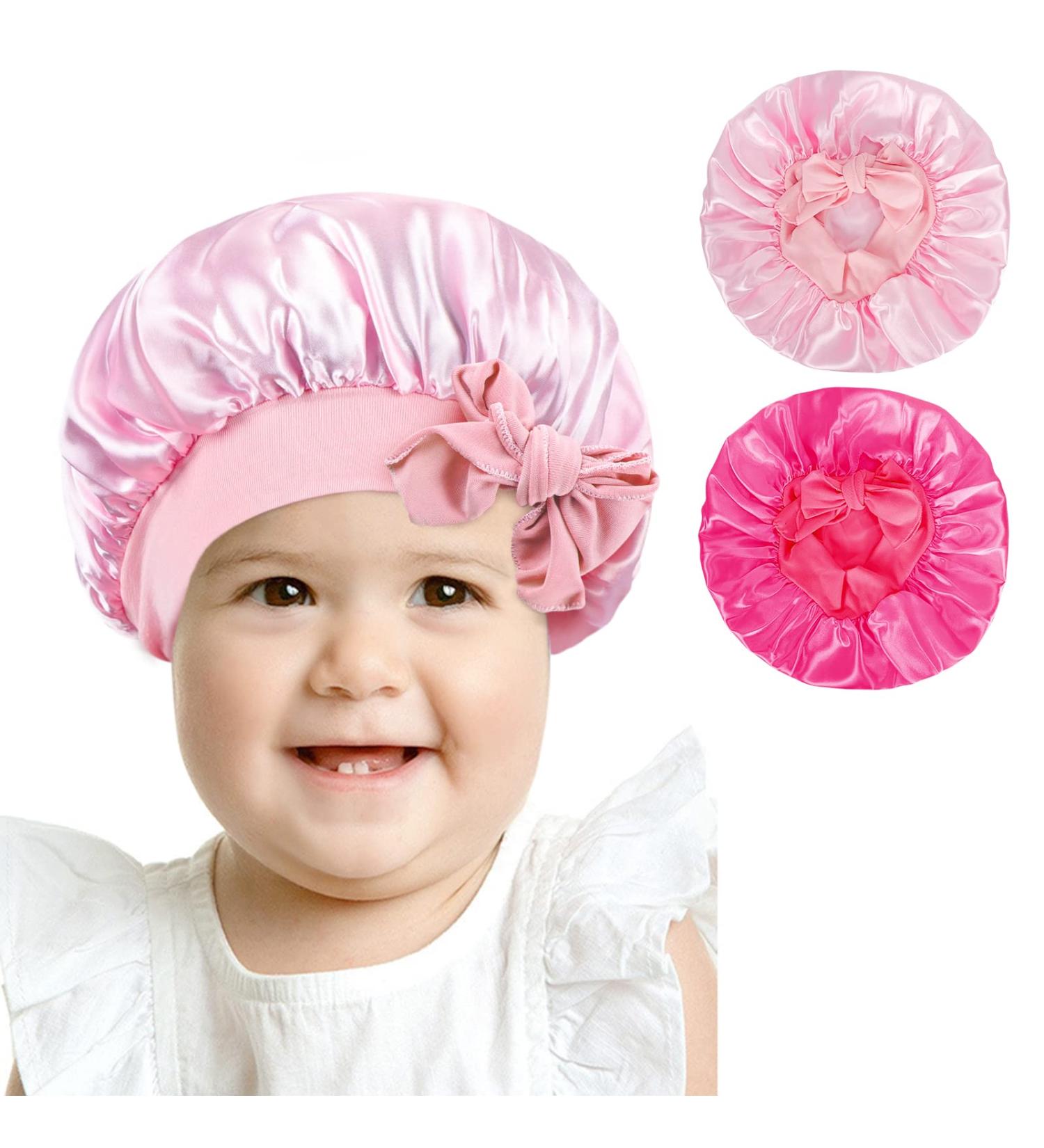 Arqumi Silk Satin Kids Bonnet 2Pcs Set - Soft Adjustable Night Cap for Children - Rose&Pink - Buy Online on GoSupps.com