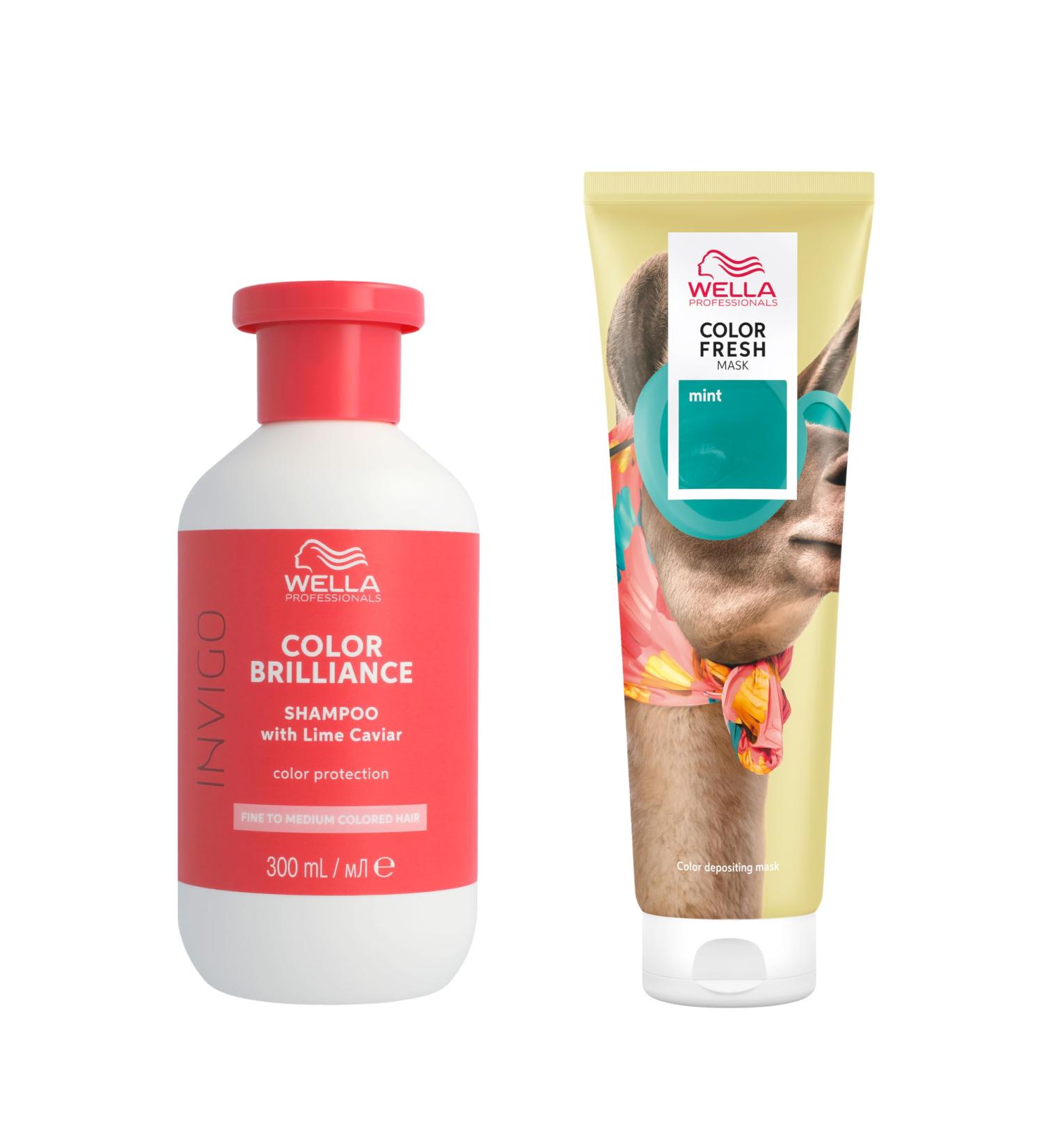 Wella Professionals Color Fresh Mask Temporary Colour Refresh Treatment Semi-Permanent Hair Dye Hair Gloss Treatment for Festival Hair Mint Hair Dye & Invigo Color Brilliance Colour Protection Shampoo - Buy Online on GoSupps.com