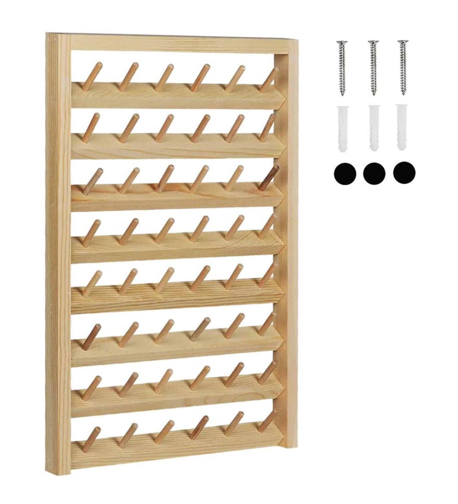 Haitral 48-Spool Sewing Thread Rack Wall-Mounted Organizer with Hanging Hooks - Wooden Thread Holder for Sewing, Quilting, Jewelry, Embroidery - Buy Online on GoSupps.com