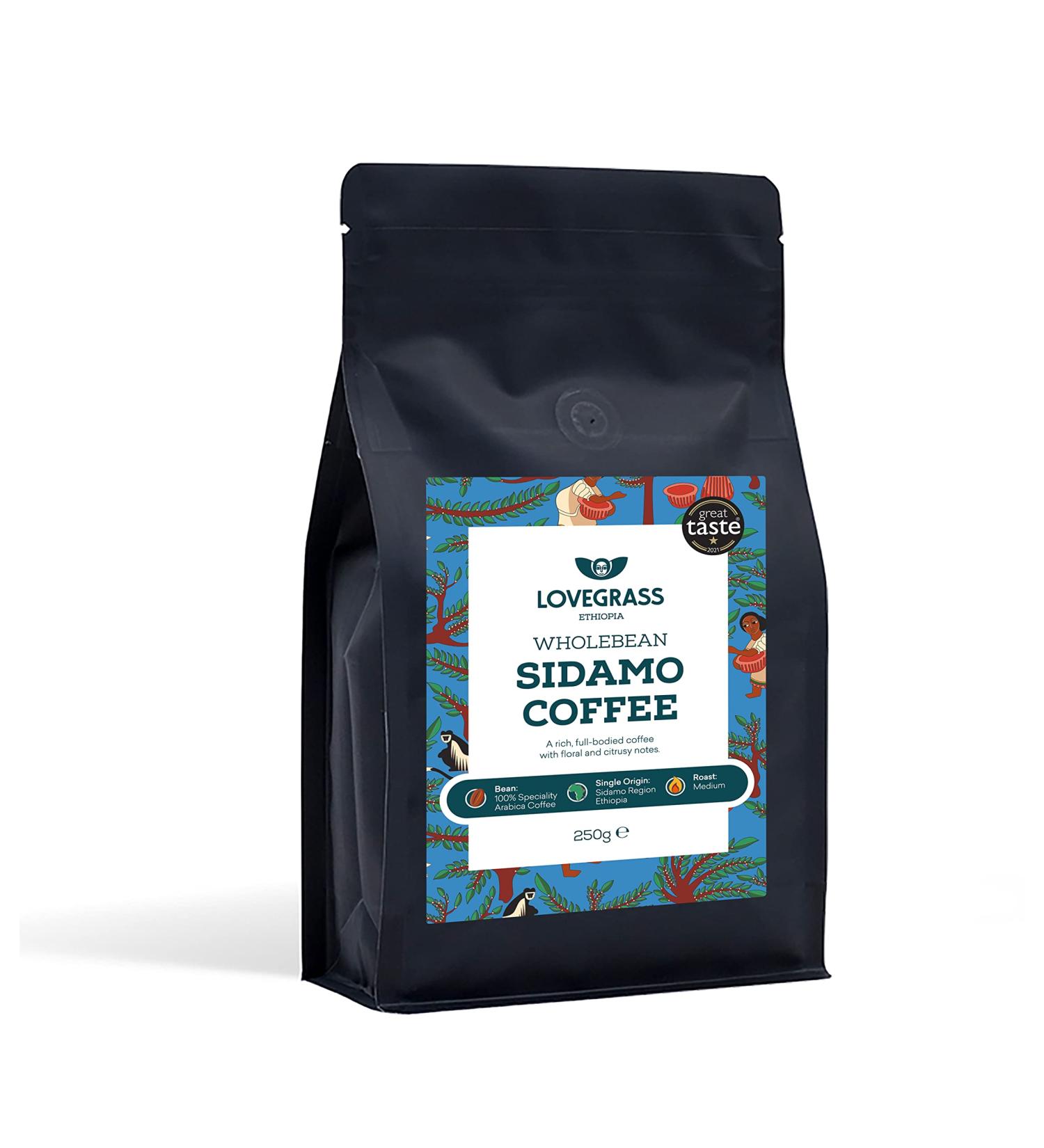 Lovegrass Ethiopia Roasted Single Origin Sidamo Coffee 250 g Whole bean Medium Roast - Buy Online on GoSupps.com