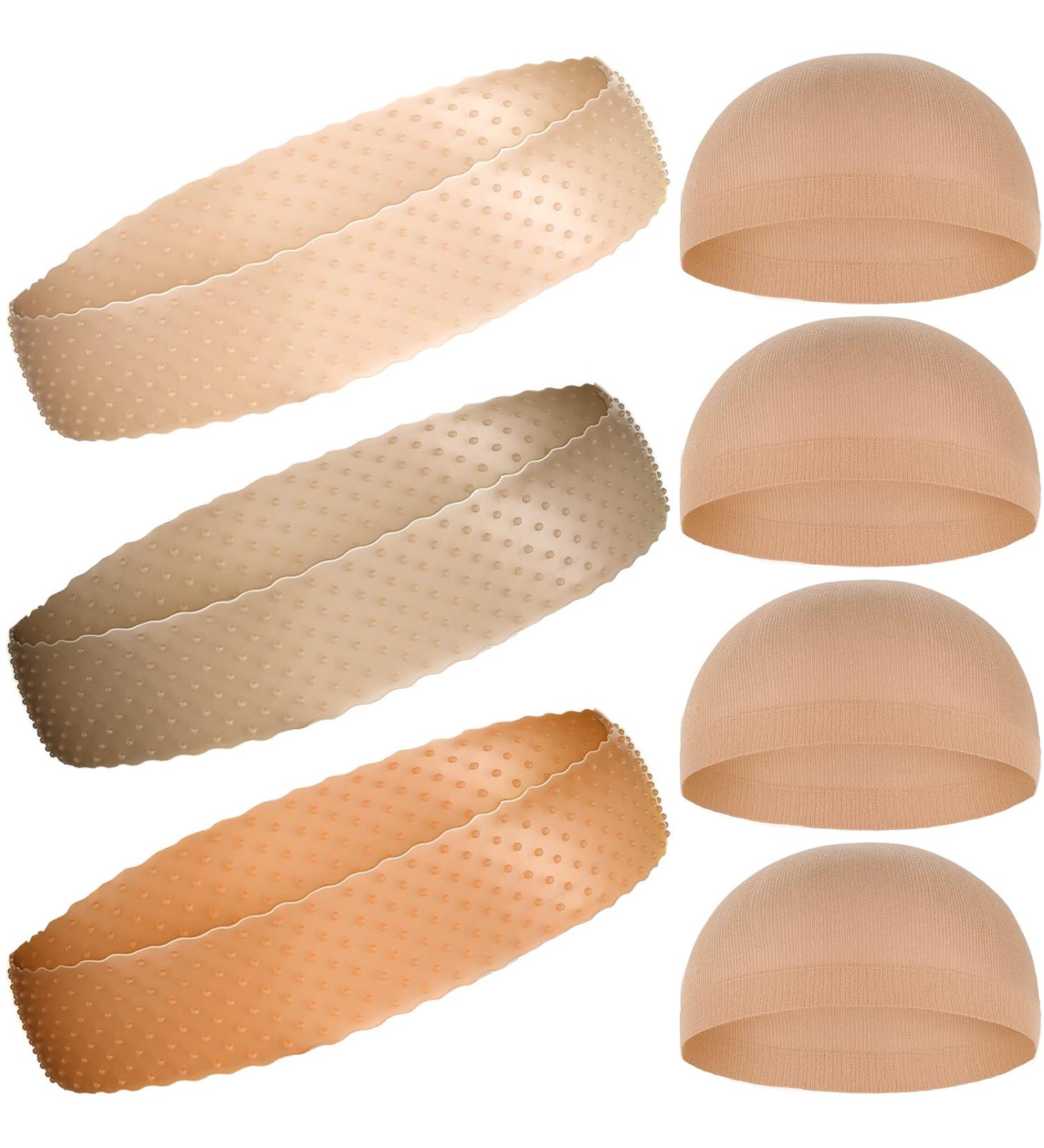 Silicone Wig Grip Headband & Nylon Wig Caps Set - Non Slip Bands for Women & Men - Sports & Yoga Accessories - Dark Brown, Brown, Orange - Buy Online on GoSupps.com