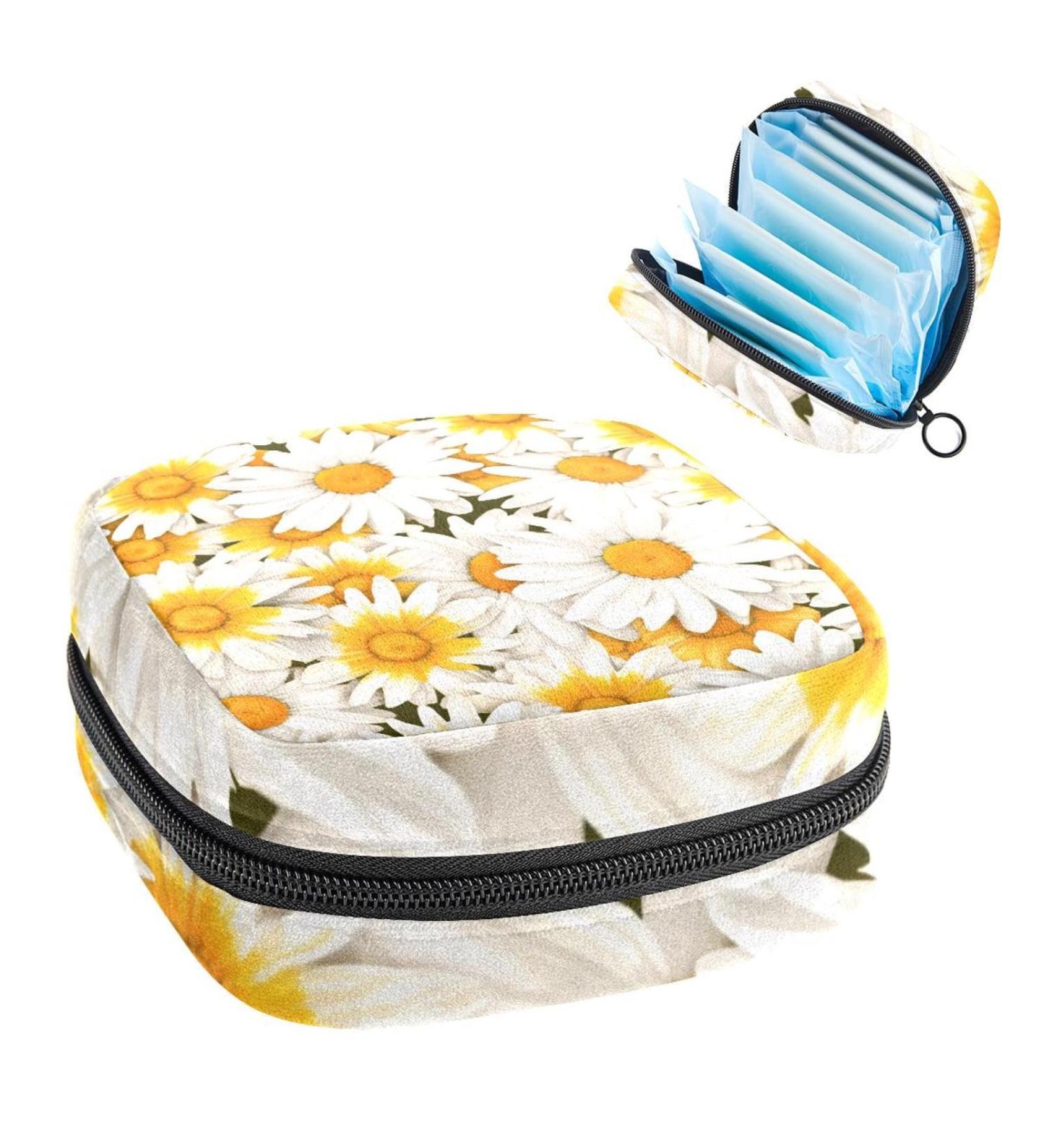 Yellow Chamomile Sanitary Napkin Storage Bag | Portable Period Pouch for Women & Teen Girls | Menstrual Cup Holder & Tampon Bags - Multicolor 1 Piece - Buy Online on GoSupps.com