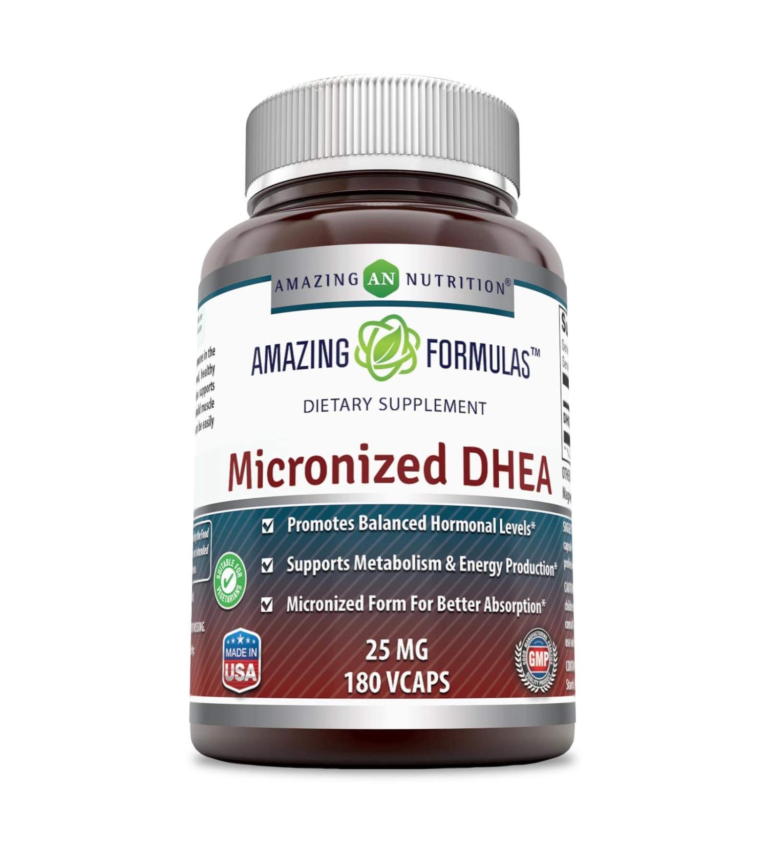 Buy Amazing Nutrition Micronized DHEA 25 mg - 180 Veggie Capsules for Vitality - Buy Online on GoSupps.com