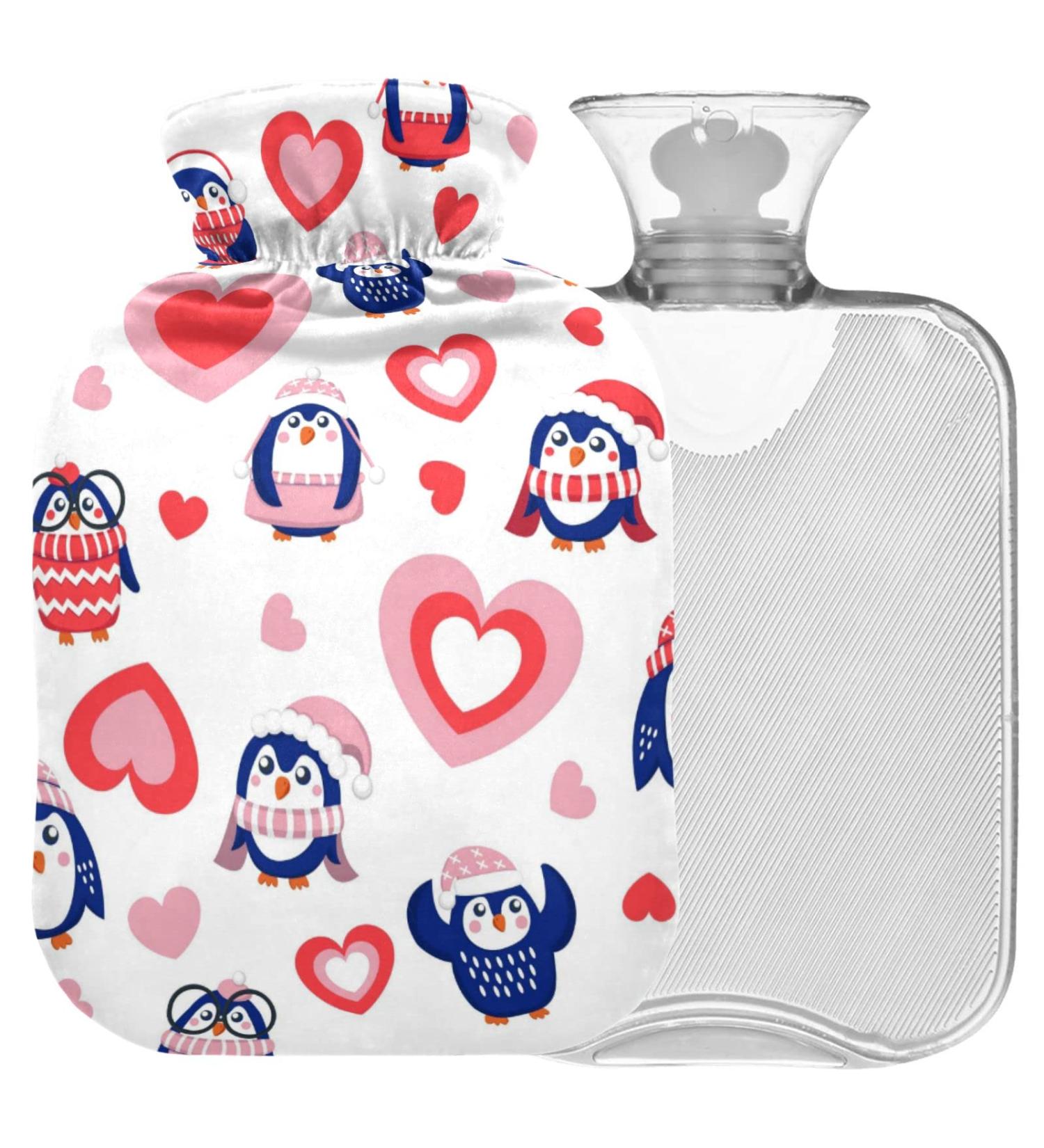 Naanle Valentine's Day Penguins 2L Transparent Hot Water Bottle - Large Bed Warmer for Pain Relief & Therapy - Buy Online on GoSupps.com