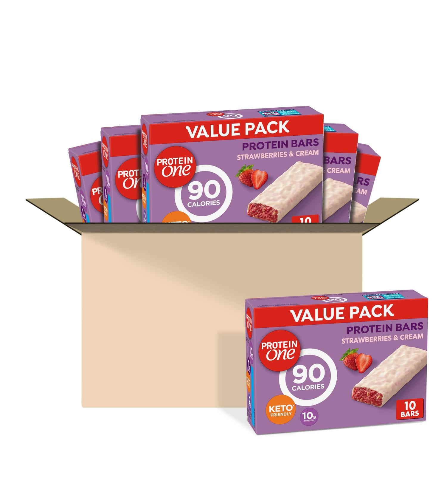 Protein One Strawberries & Cream Protein Bars 0.96 oz 10 ct (Pack of 6) - Keto Friendly - Buy Online on GoSupps.com