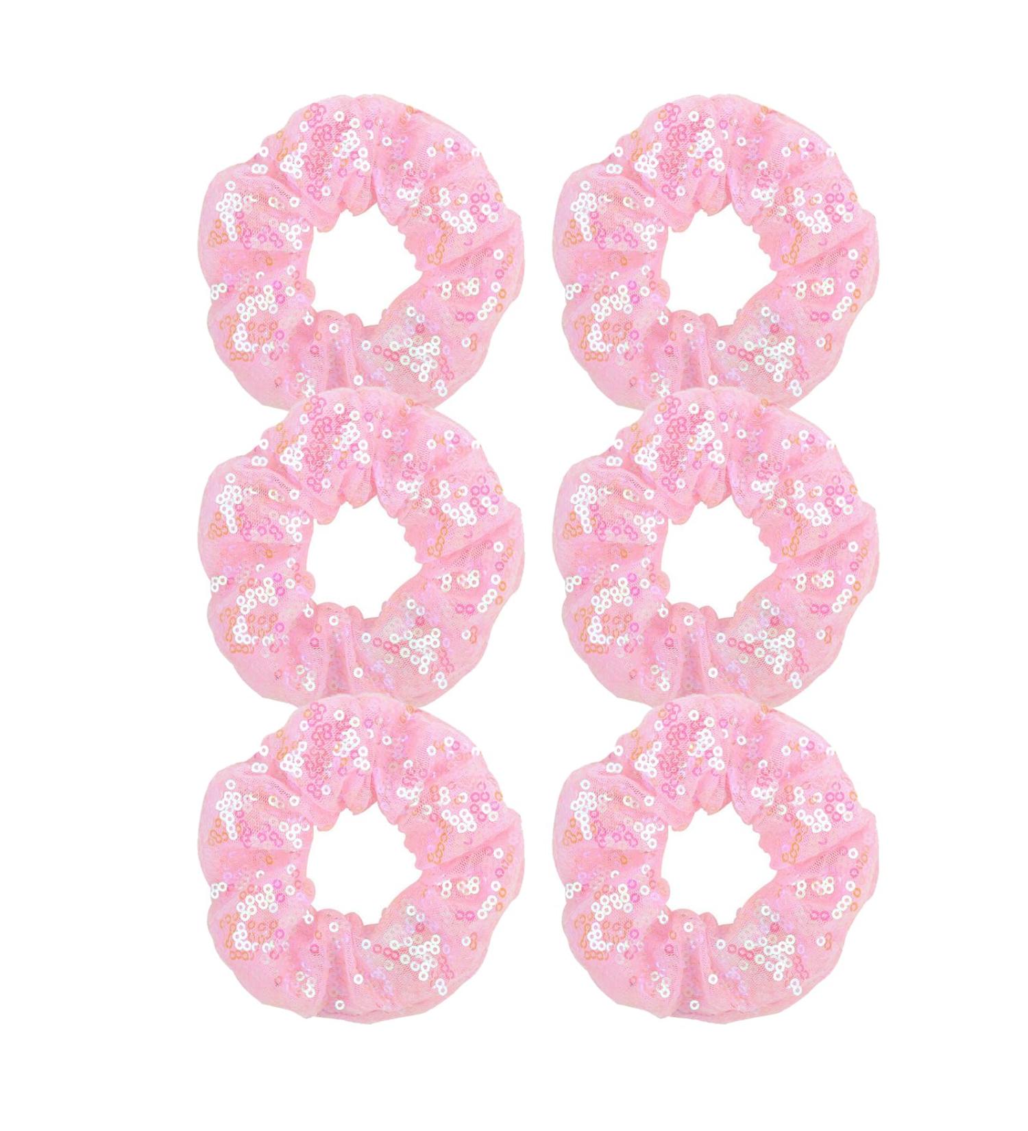 Yuese 6 Pieces Sparkly Sequins Hair Scrunchies Elastics Hair Bands Ponytail Holders Hair Wrist Ties Ropes Scrunchies for Show Gym Dance Party Club Girls Women Hair Accessories (Pink) - Buy Online on GoSupps.com