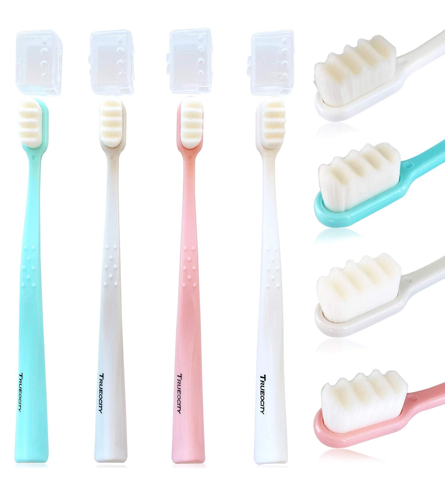 Extra Soft Nano Silk Toothbrushes 4 Pack | 20,000 Bristles for Sensitive Gums | Small Head for Hard to Reach Teeth | Adult, Kids, Teen - Buy Online on GoSupps.com