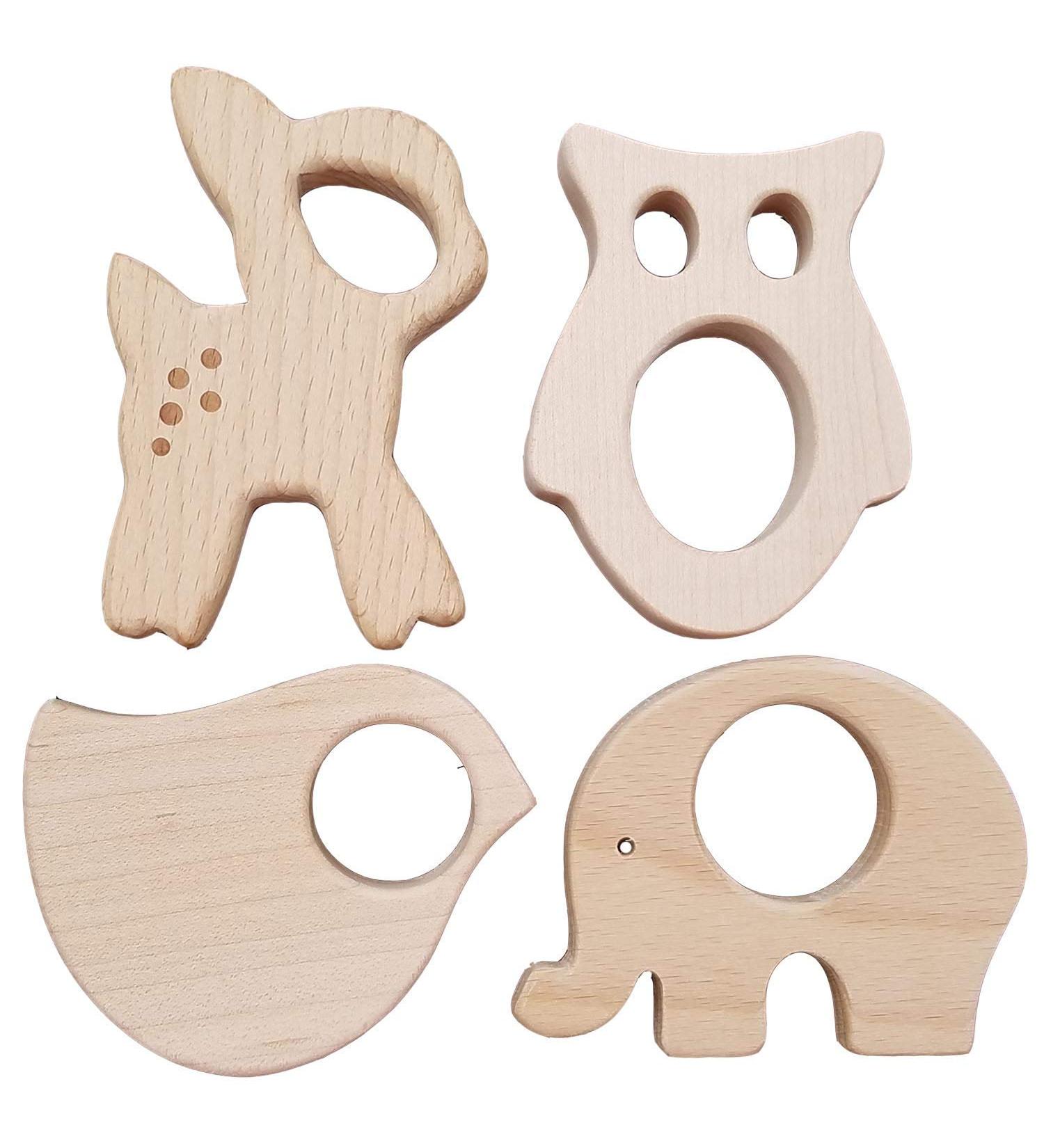 Handmade Wooden Baby Teether Toys & Rattles 4pk - Forest Animals Set | Fine Motor & Sensory Development Toy | Gender Neutral - Buy Online on GoSupps.com