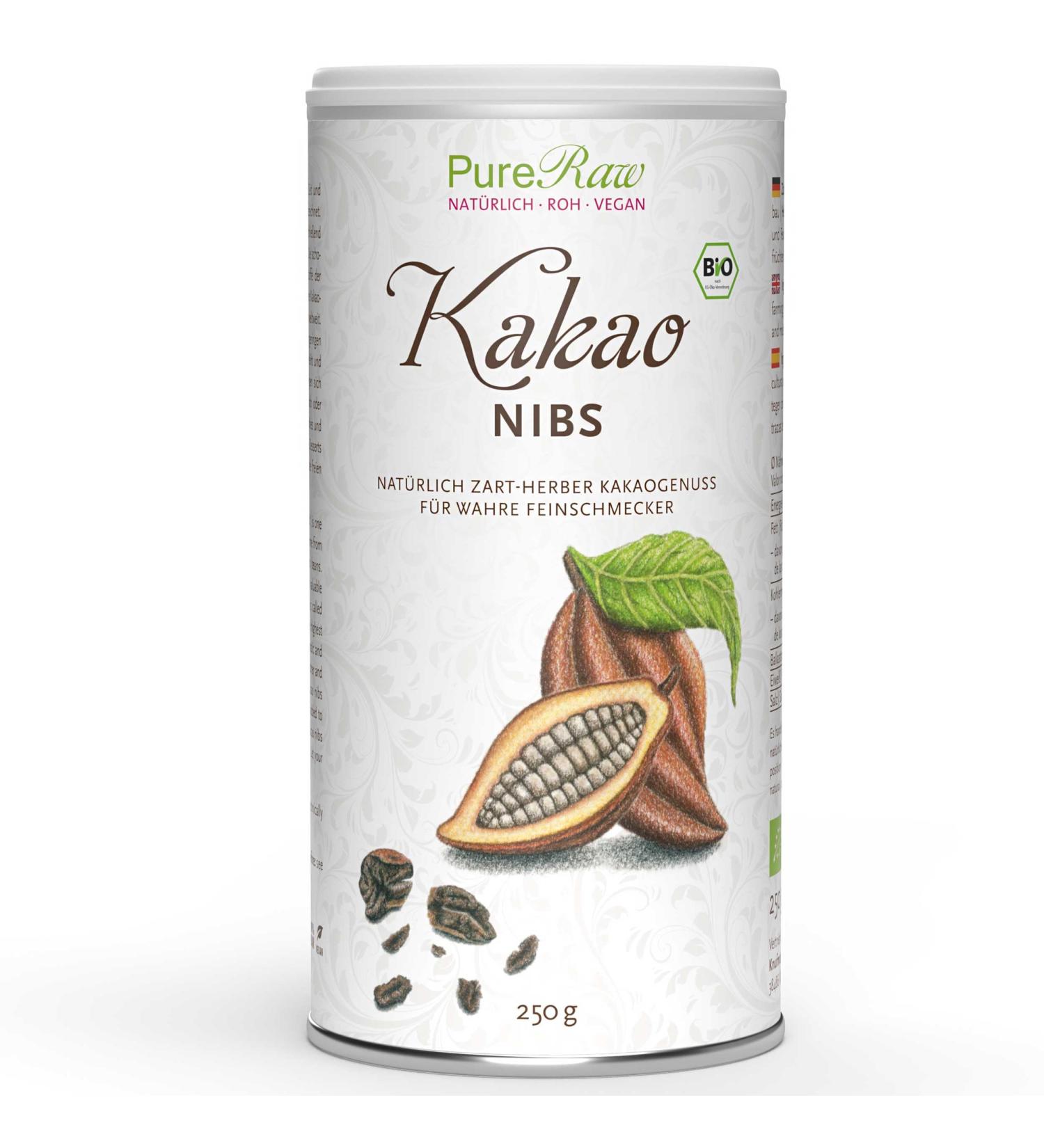 Organic Raw Vegan Kocao Nibs | Sugar-Free Noble Cocoa Chunks - 250g Theobroma Cacao by Pureeraw - Buy Online on GoSupps.com