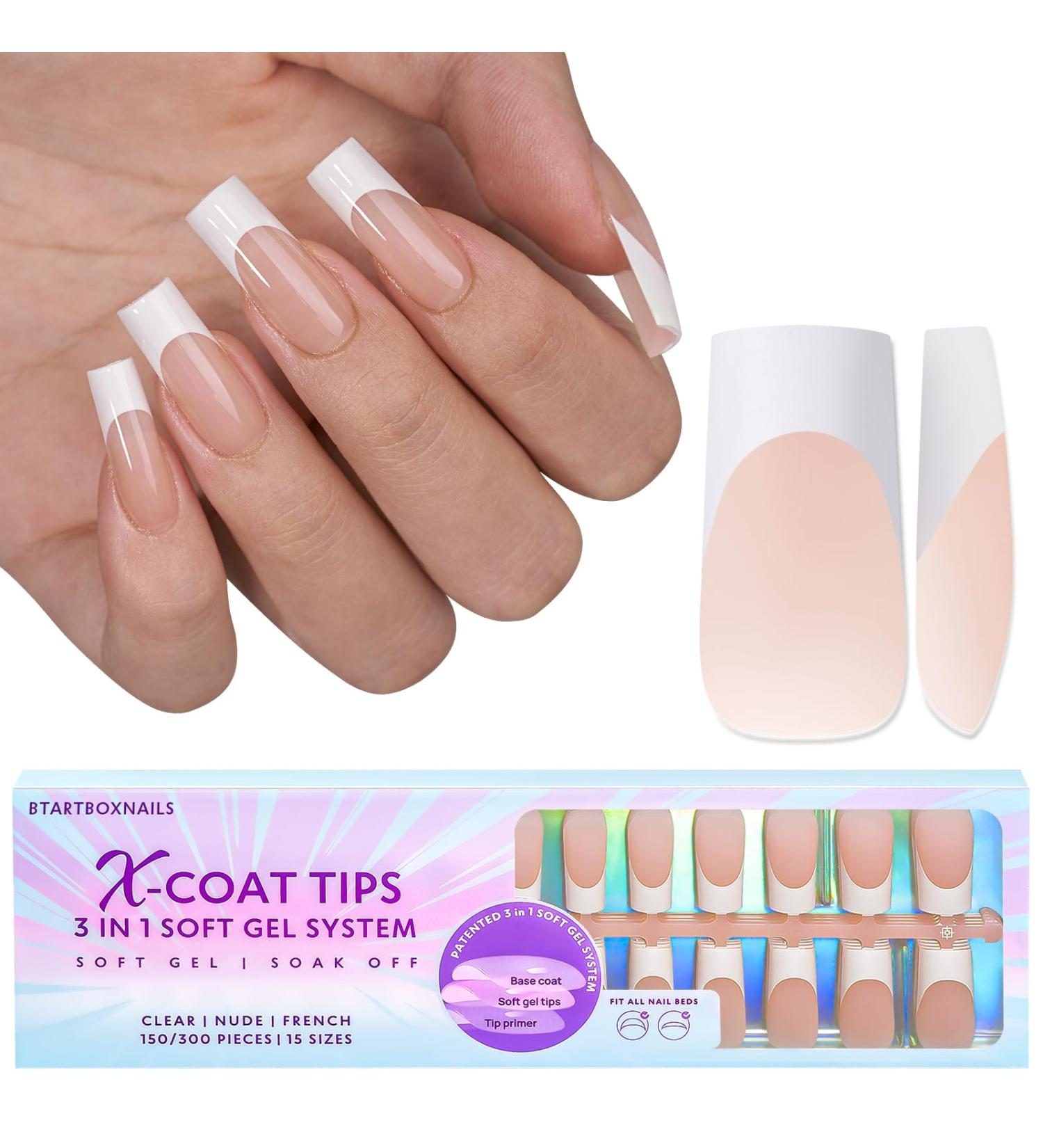 Buy Bartbox Long Square Gel Nail Tips - French Press On Nails with Base Coat & Primer - Nude 1 ML | Full Cover Nageltips for Stunning Nail Art - Buy Online on GoSupps.com