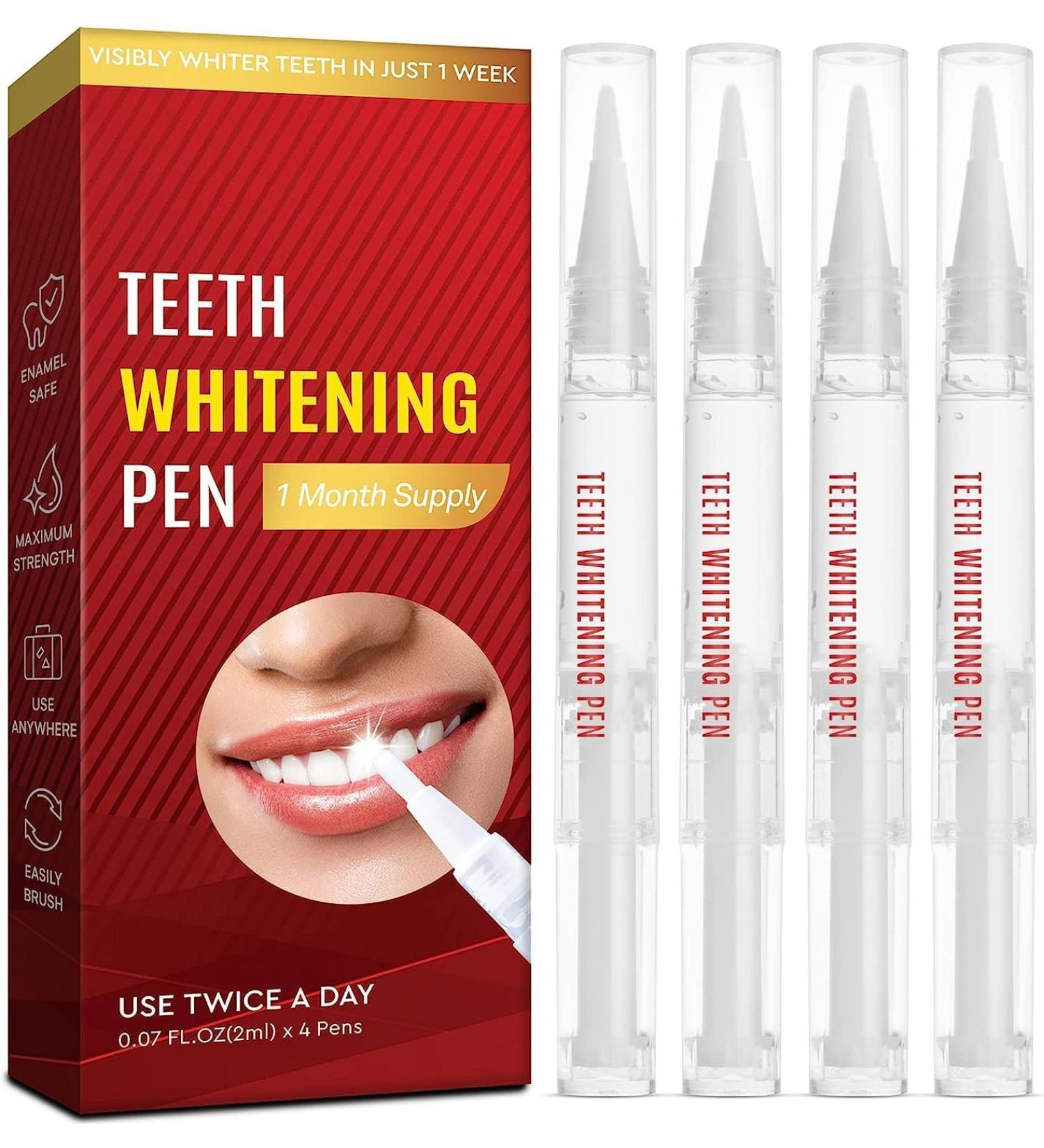 Teeth Whitening Pen 4-Pack Brighten Your Smile in Just 1 Week with Tooth Whitening Pens Fast Gentle Enamel Safe Whitening Gel for White Teeth in Mess Free Applicator Pens