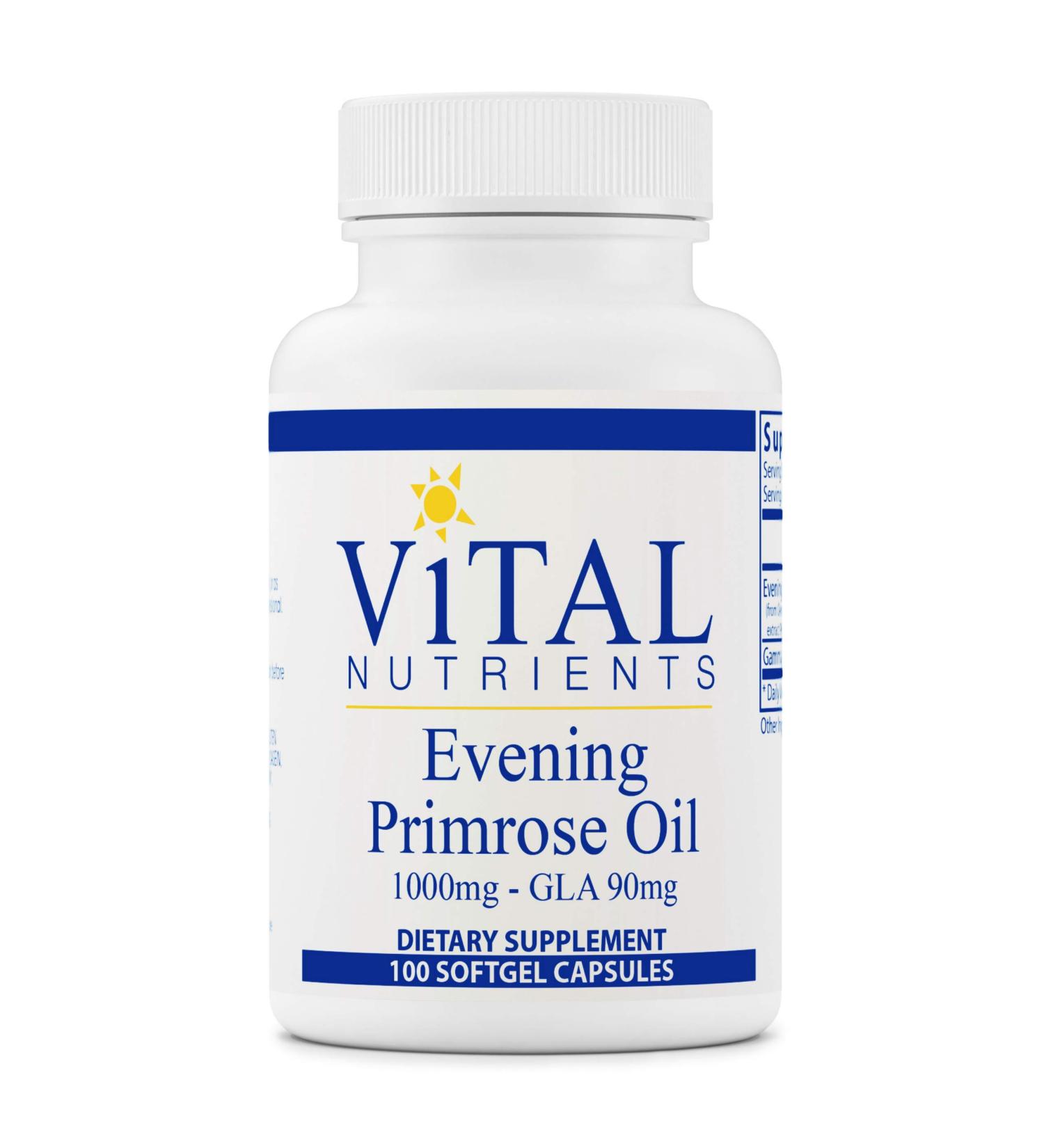 Vital Nutrients Evening Primrose Oil 1000mg - Cold-Pressed GLA Omega-6 Fatty Acid - 100 Softgels - Buy Online on GoSupps.com