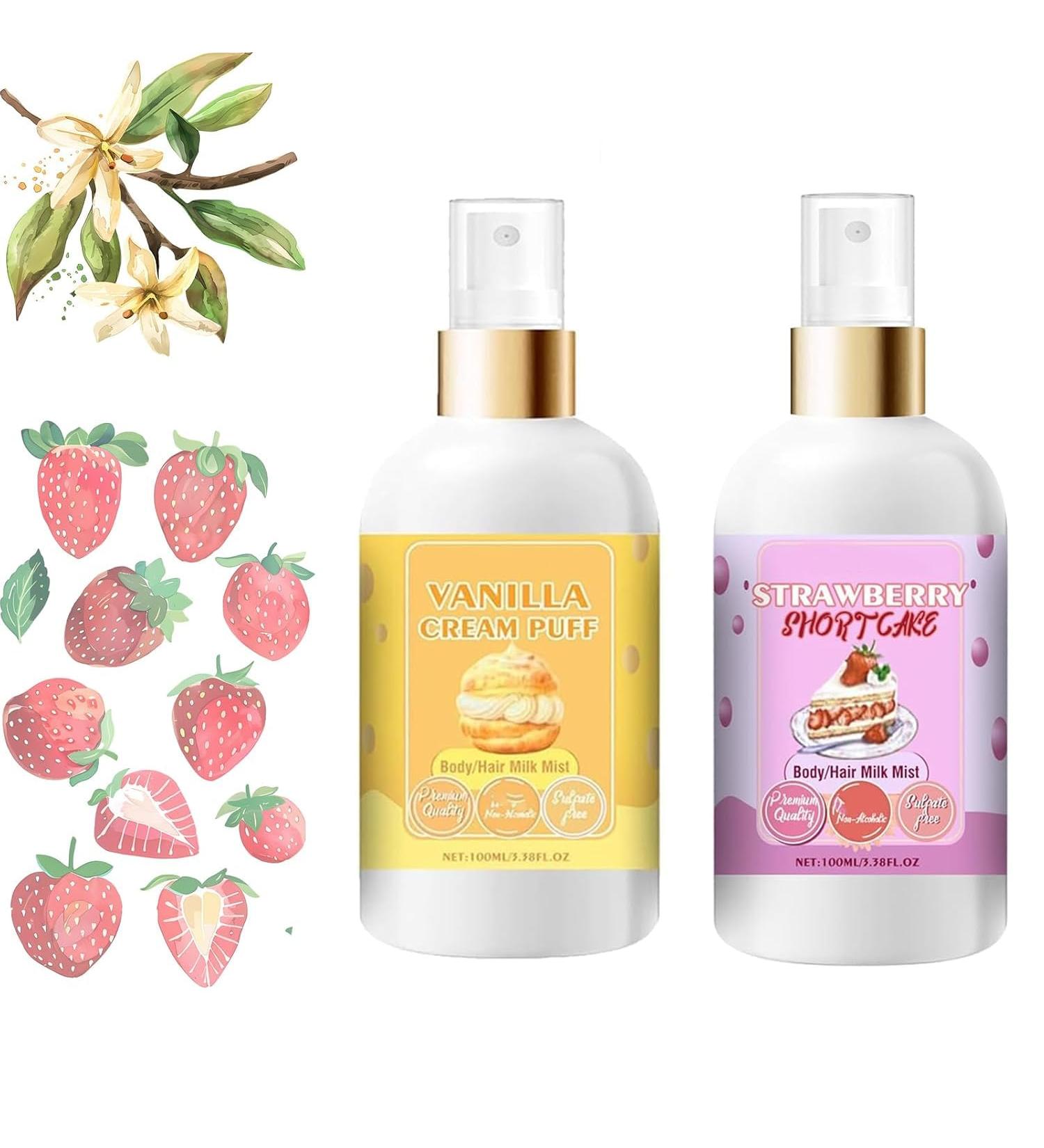 Vanilla Cream Puff Body Milk Mist Body/Hair Milk Mist Body Spray For Women Vanilla Perfume Long Lasting Moisturizing Ideal Gifts for Women 2PCS-A - Buy Online on GoSupps.com
