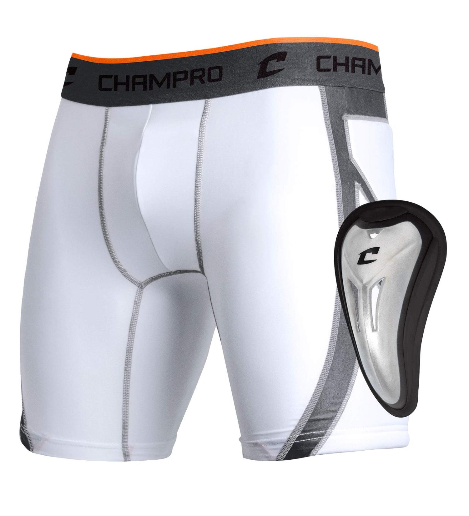 CHAMPRO Wind-up Compression Sliding Shorts with Cup White Medium