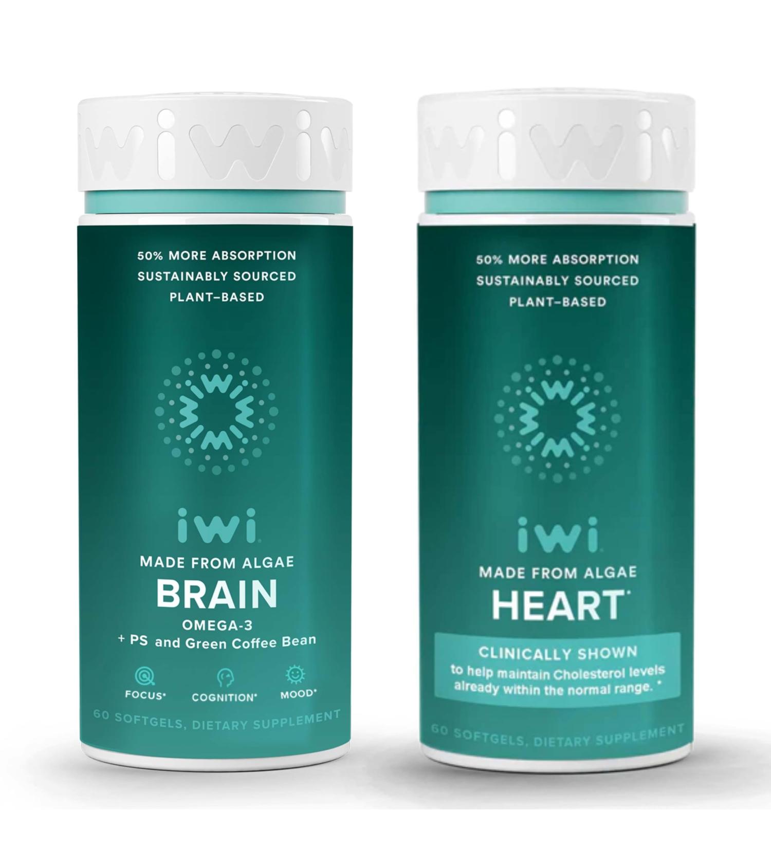 Iwi Life Brain & Heart Omega-3 Bundle 30 Servings Vegan Plant-Based Algae Omega 3 Krill & Fish Oil Alternative No Fishy Aftertaste - Buy Online on GoSupps.com