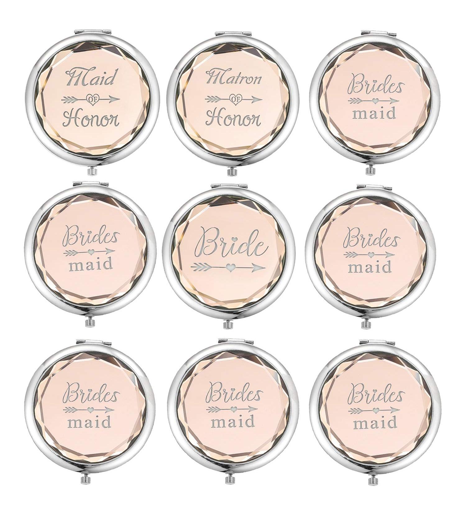 SFHMTL Set of 9 Compact Pocket Makeup Mirrors - Bride, Maid of Honor, Matron of Honor & Bridesmaid Proposal Gifts - Champagne Color - Buy Online on GoSupps.com