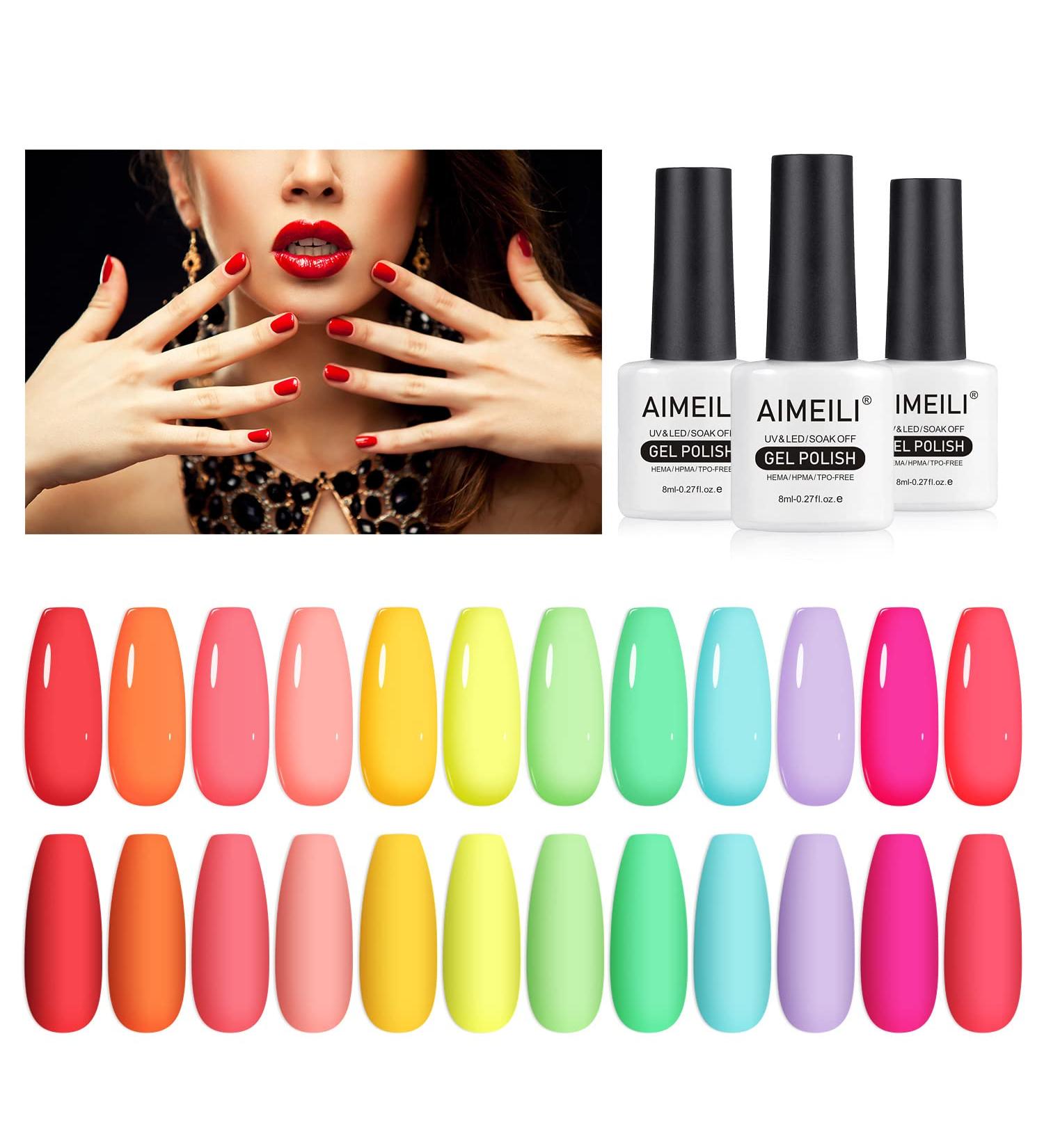 AIMEILI Neon Gel Nail Polish Set 8ml 12 Colours Spring Summer Pink Red Orange Green Blue Purple Gel Polish Soak Off UV LED Gel Nail Polishes Nail Art Gel Polish Gift Kit 26 KIT12-26_8ML 8 ml (Pack of 12) - Buy Online on GoSupps.com