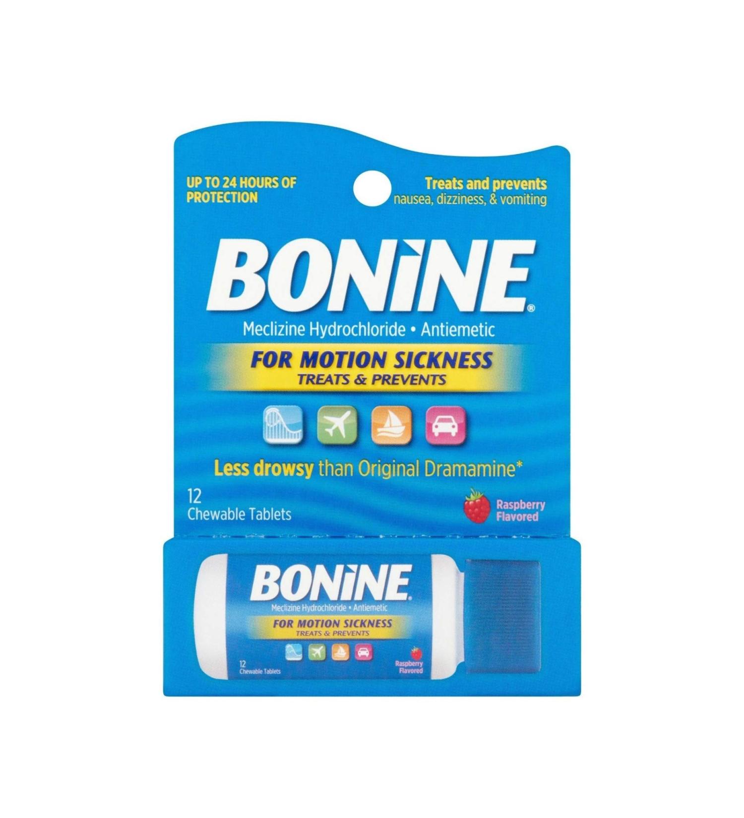 Bonine Motion Sickness Raspberry Travel Pack Blue 12 Count
